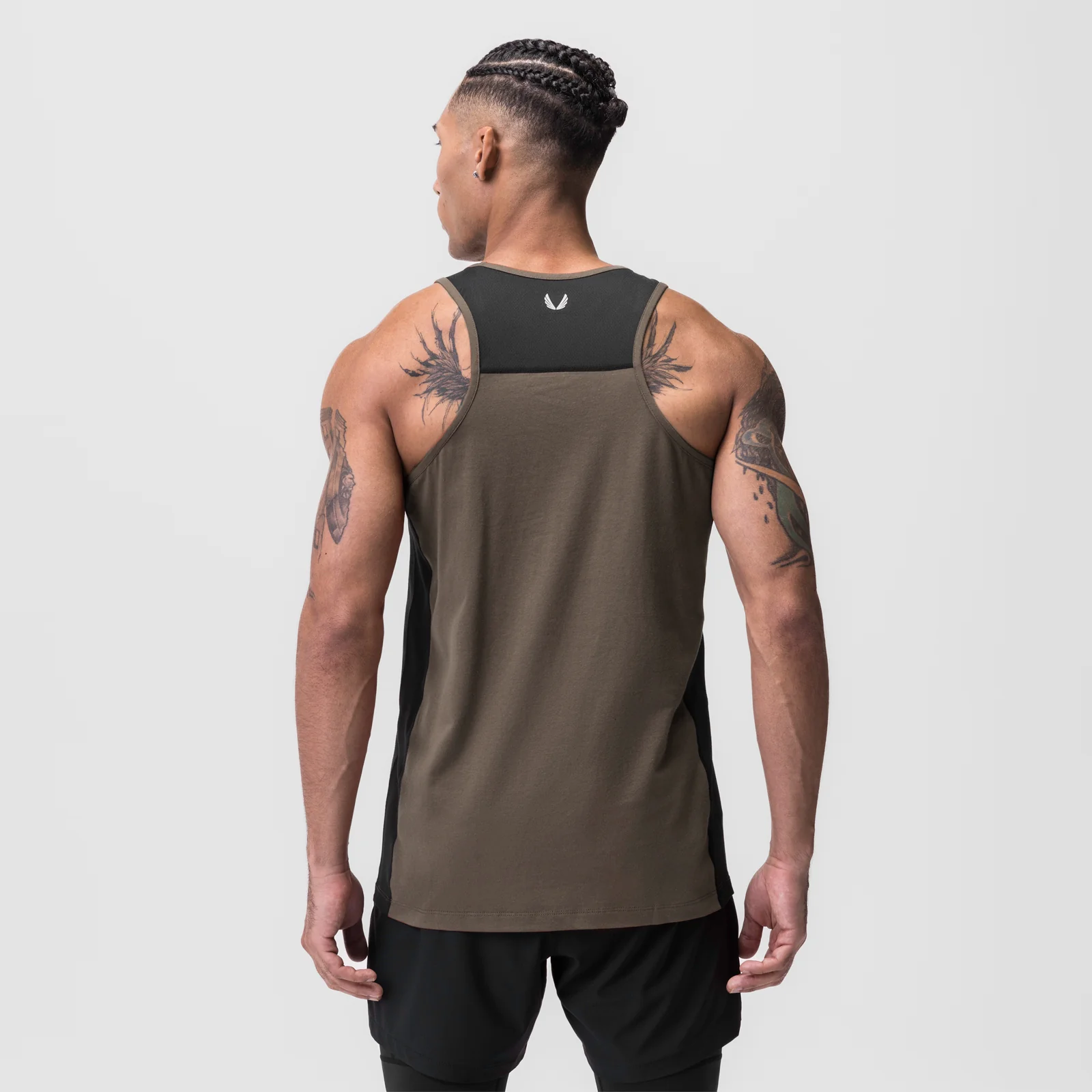 0809. Supima Mesh Panel Training Singlet - Deep Taupe