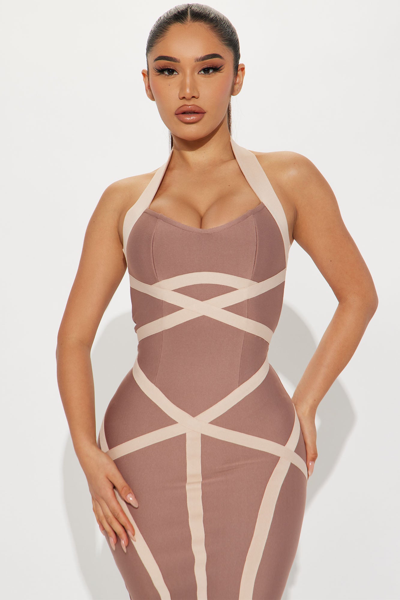 Jaynie Bandage Midi Dress - Mocha/combo