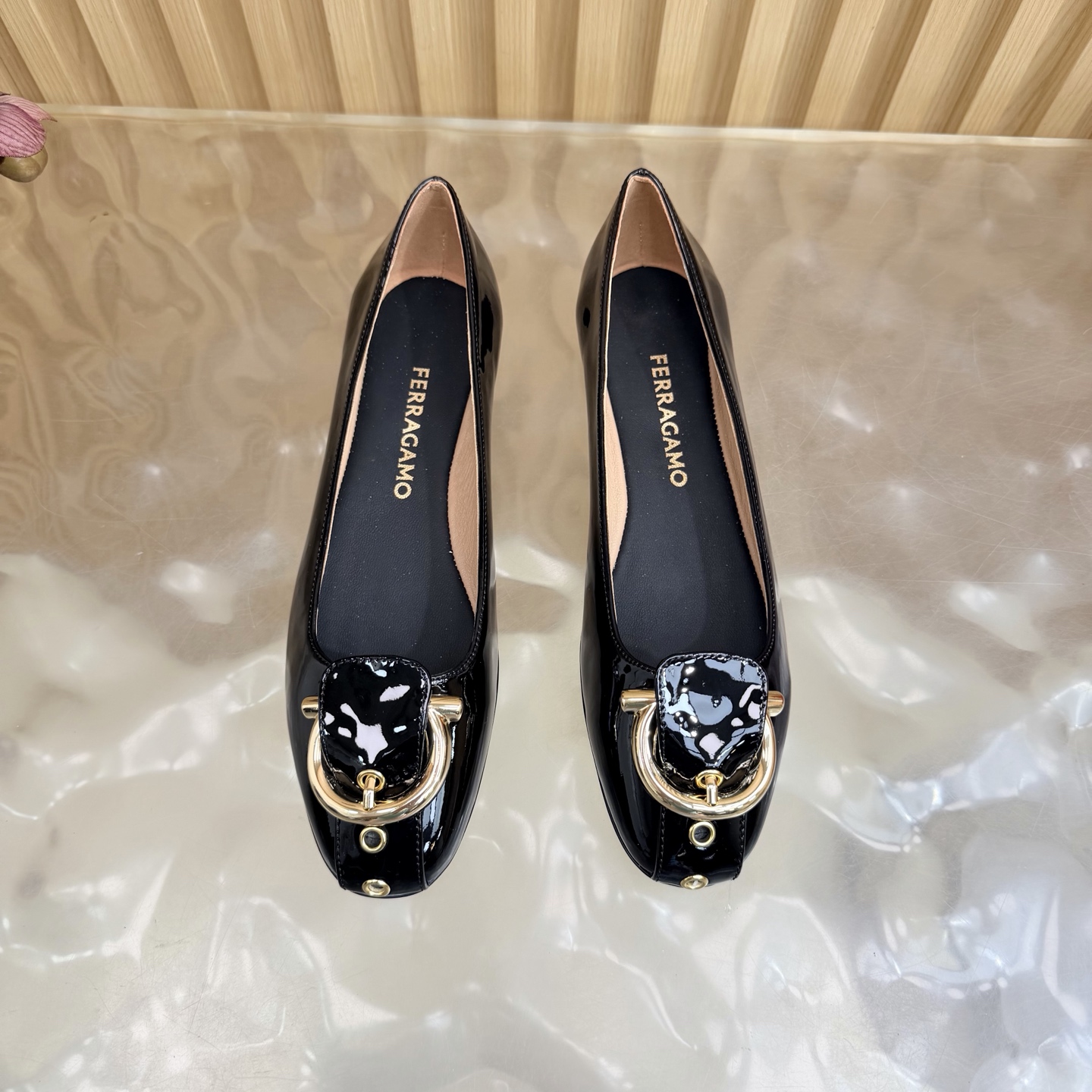 Ferragamo Gancini Leather Ballet Flat