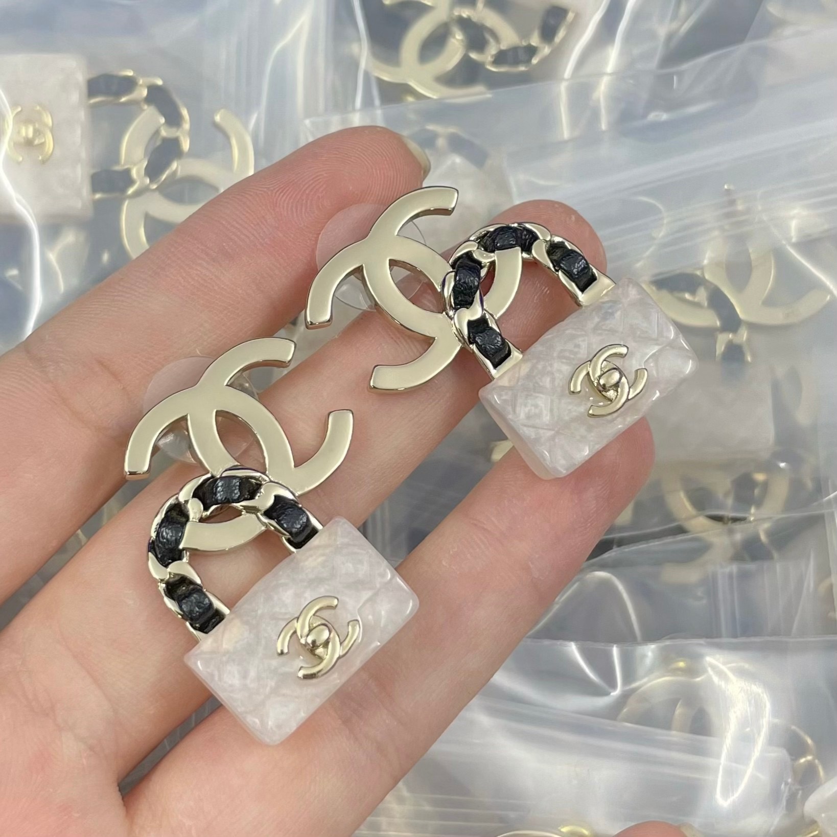Chanel Miniature Flap Bag Motif Earrings with CC Logo - KAIROO