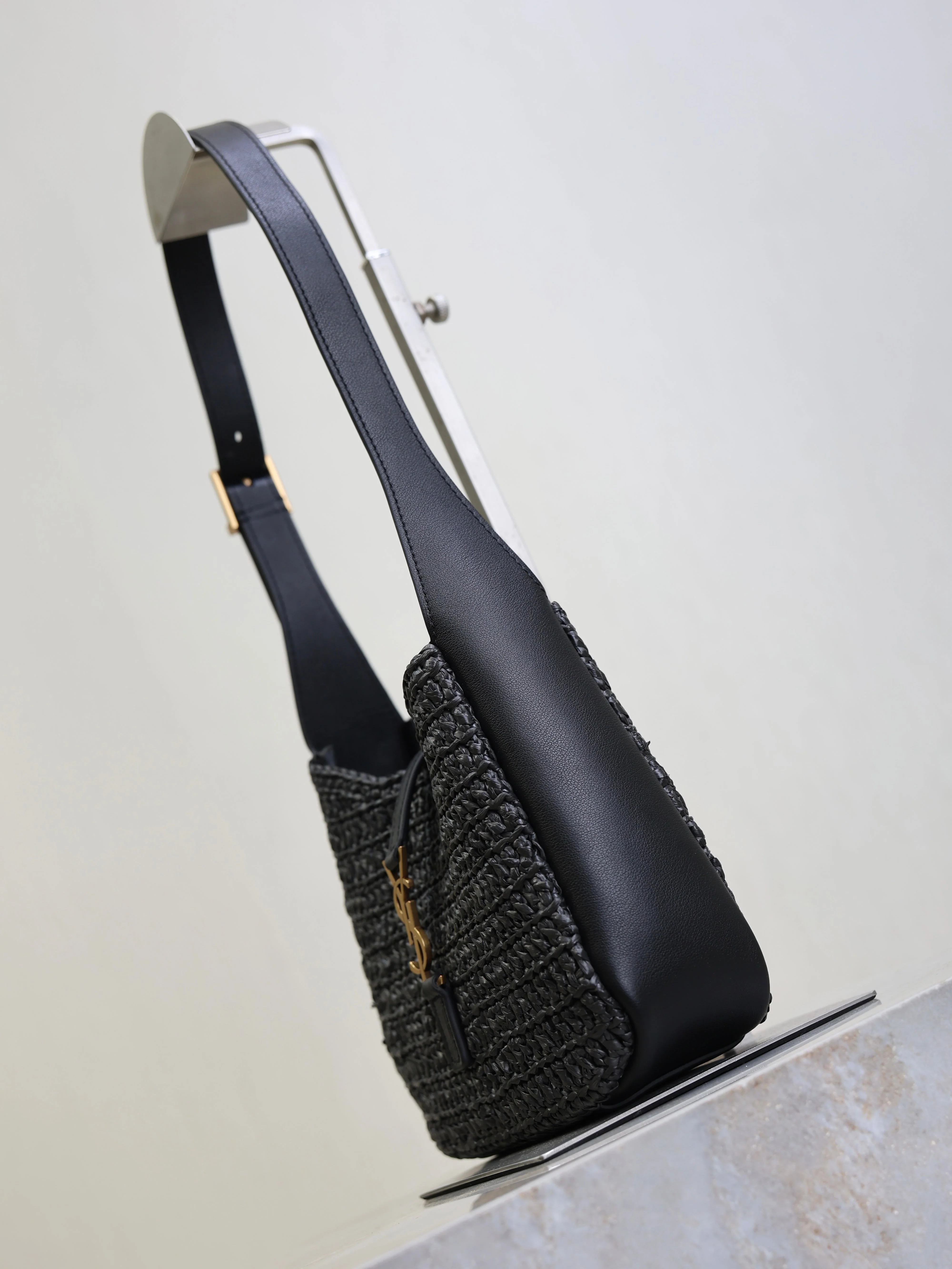 Saint Laurent YSL LE 5A7 Mini 15cm Black Raffia Leather GHW