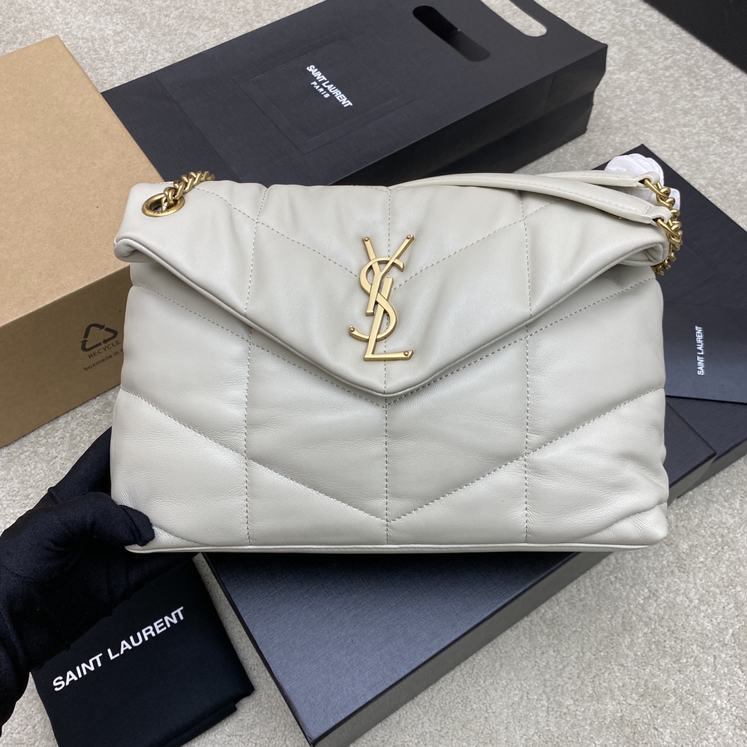 Saint Laurent Cream white Lambskin Small Puffer Bag