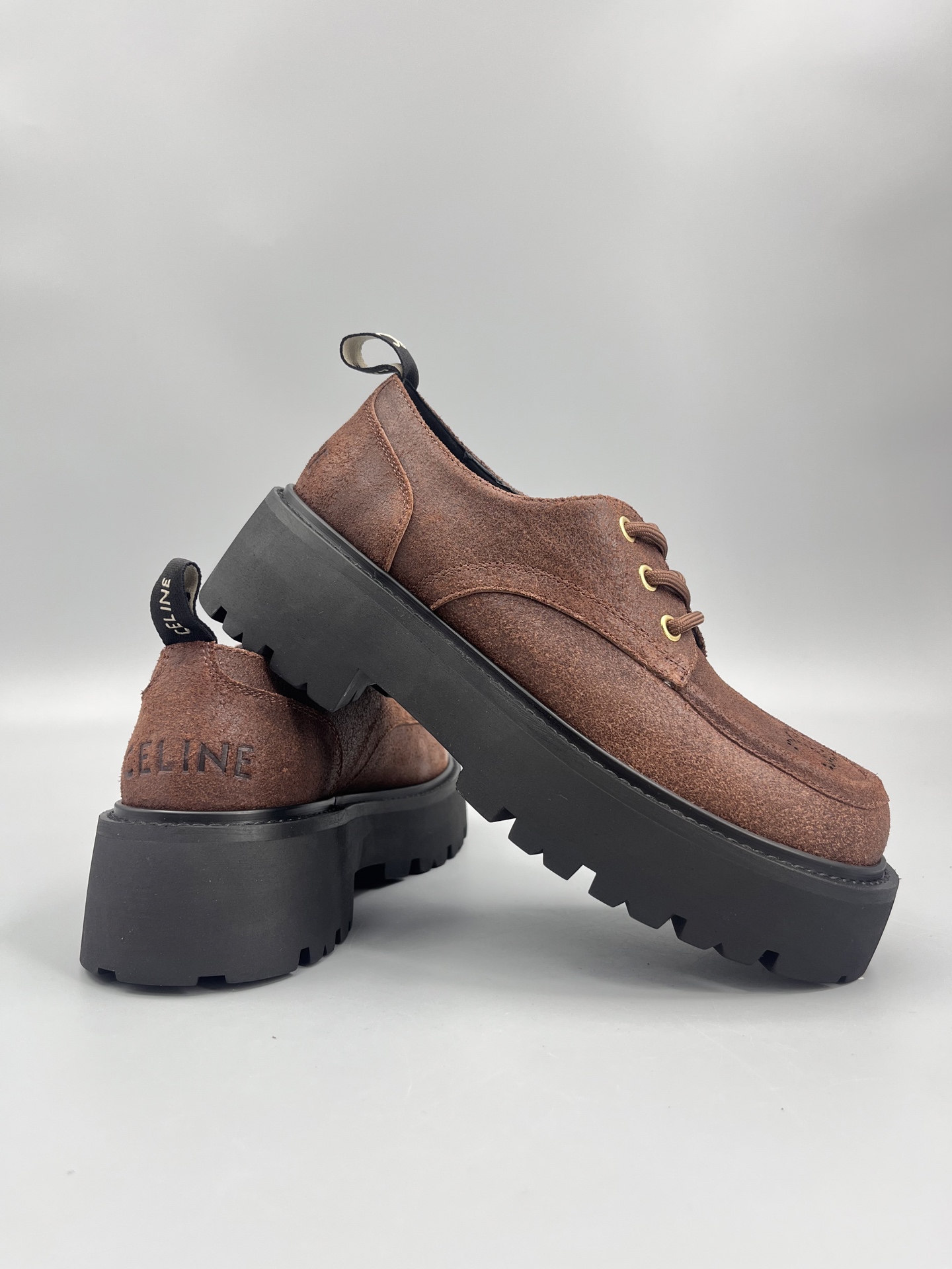 Celine Dark brown Triomphe Derbies in Waxed Suede Calfskin