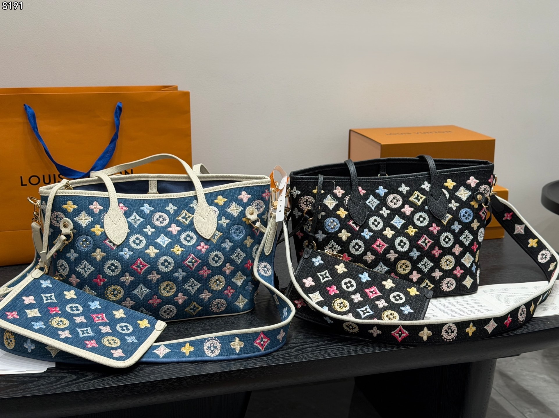 Louis Vuitton LV Neverfull PM Monogram Multicolor Embroidered Denim Tote Top Handle Bag With Pouch - KAIROO