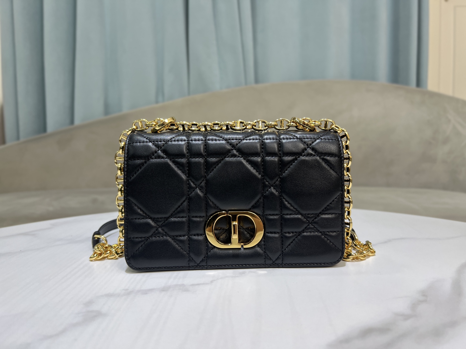 Small Soft Dior Caro in Black Quilted Lambskin