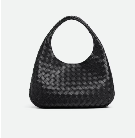 Bottega Veneta Medium Campana Shoulder Bag in Black Intrecciato leather