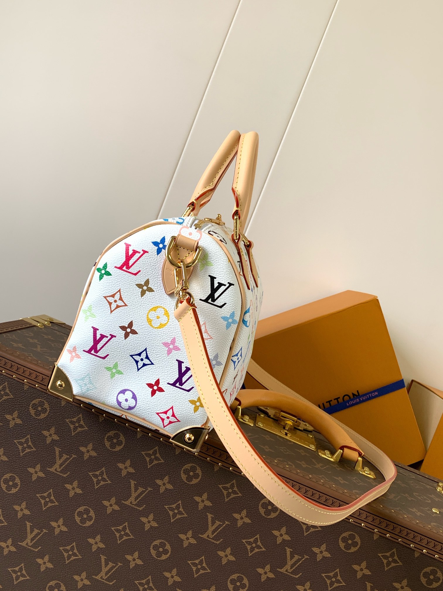 M13085 LV x TM Speedy Bandouliere 25 in White Multicolored Canvas