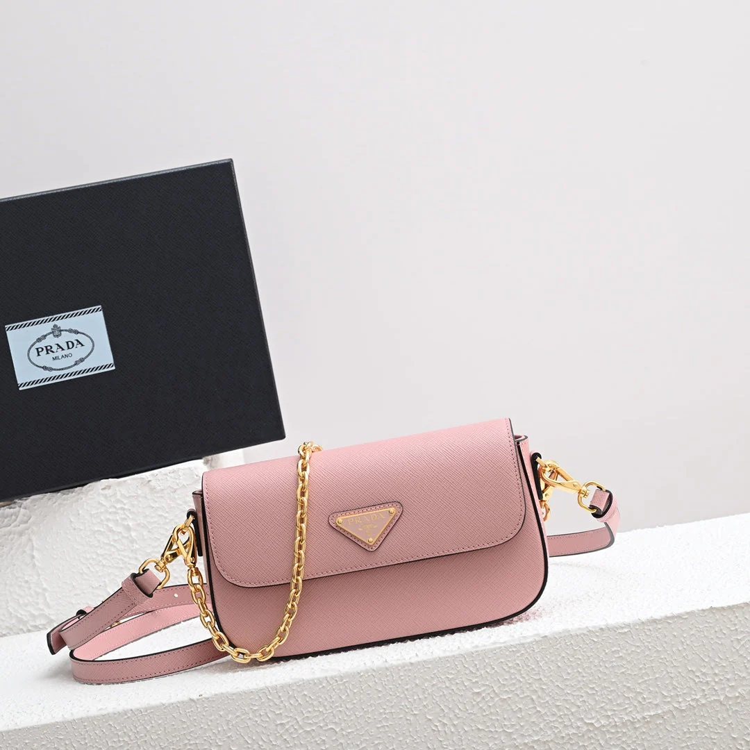 Prada MINI FLAP BAG 20 IN BABY PINK SAFFIANO LEATHER GOLD HARDWARE