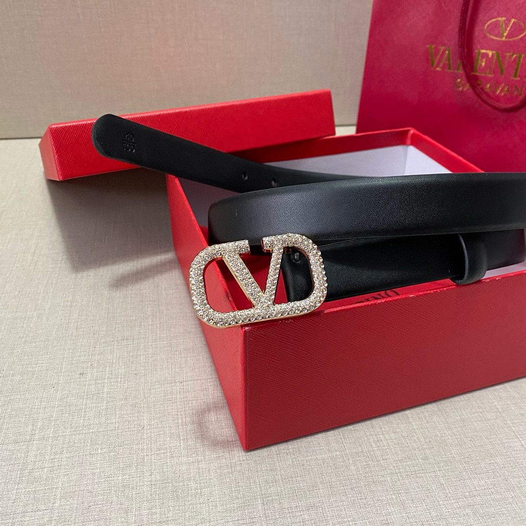 Valentino VLogo Signature 2.5CM Slim Crystal Buckle Reversible Smooth Leather Belt - KAIROO