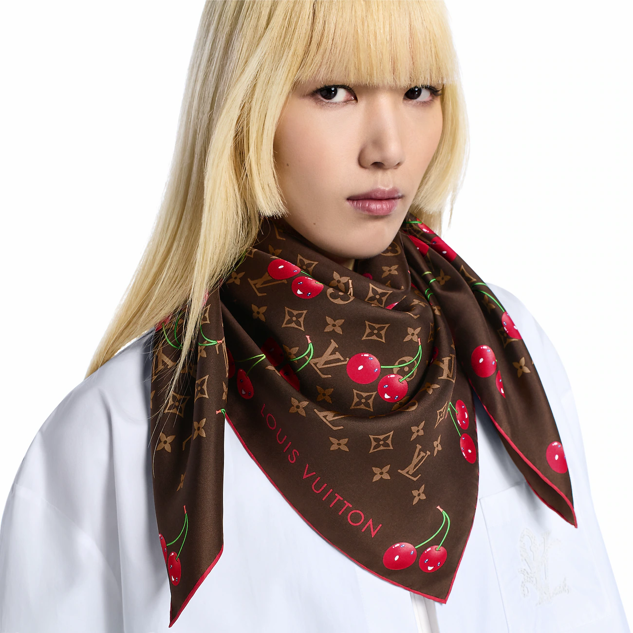 LV x TM Monogram Cherry Blossom Silk Square 90