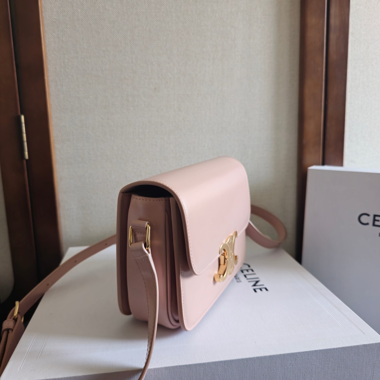 Celine Teen Triomphe Bag in Shiny Calfskin-Pink