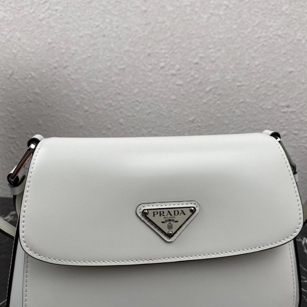 Prada CLEO 24 WHITE BLACK BRUSHED LEATHER SHOULDER BAG