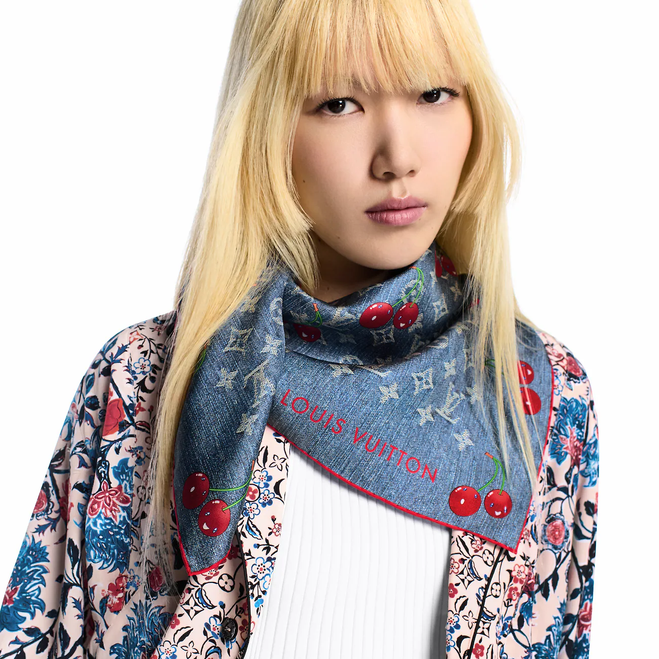 LV x TM Monogram Cherry Blossom Silk Square 90