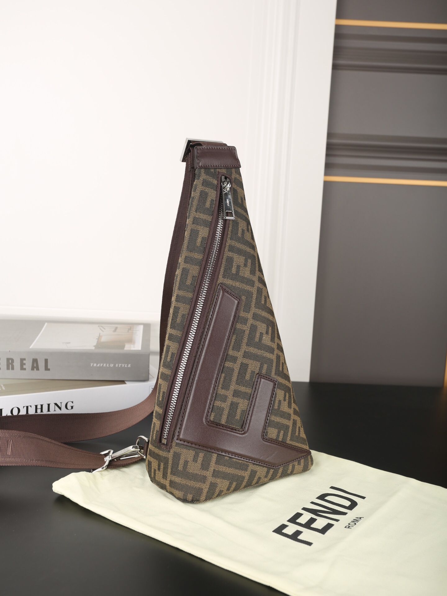 Fendi Triangular FF Monogram Jacquard Canvas Tech Sling Bag - KAIROO