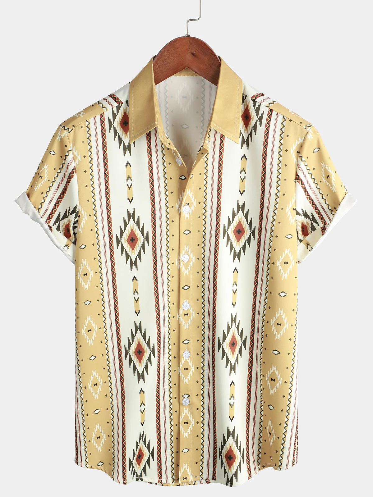 Men's Retro 70s Aztec Vertical Stripe Button-Up Shirt