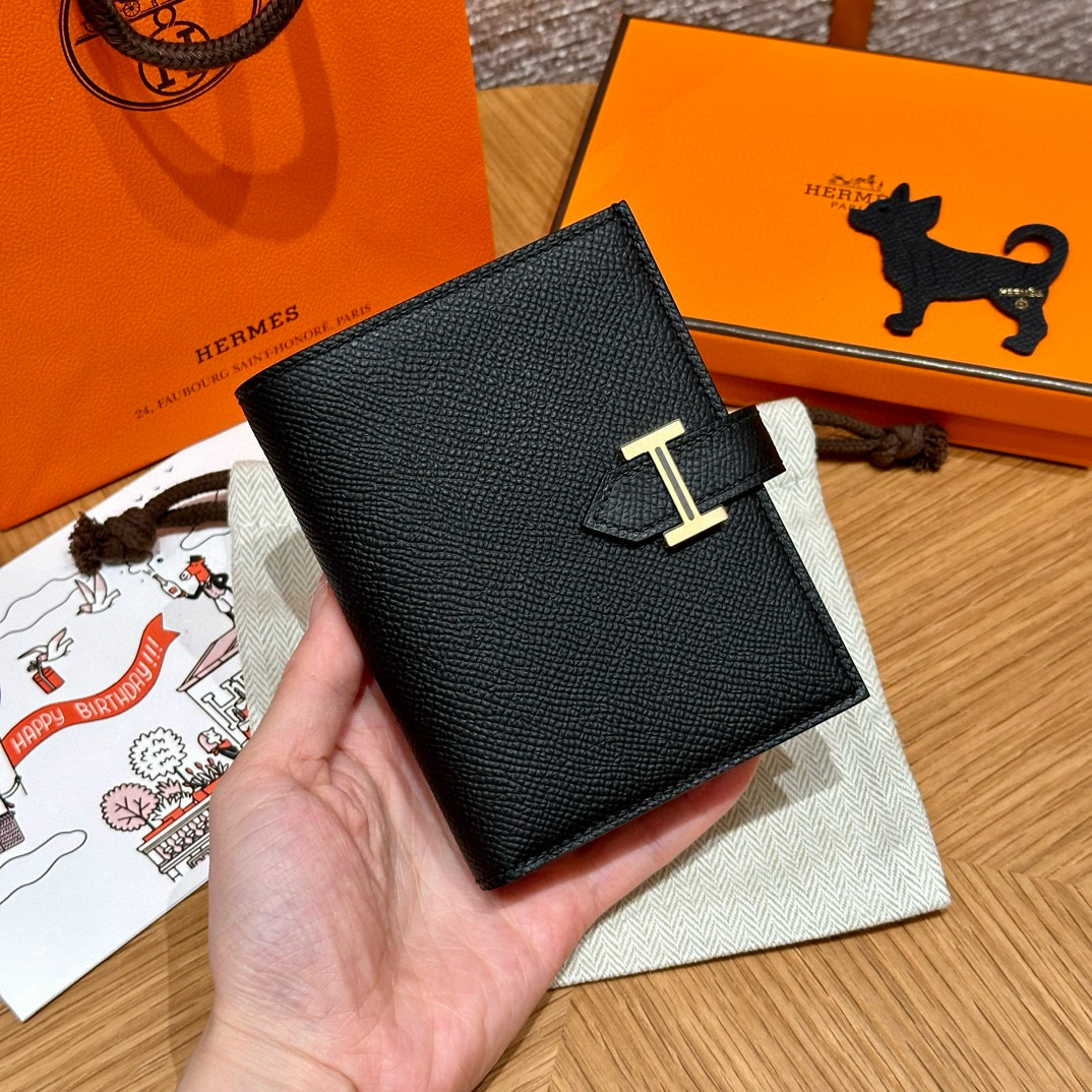 Hermes Black Epsom Bearn Compact wallet