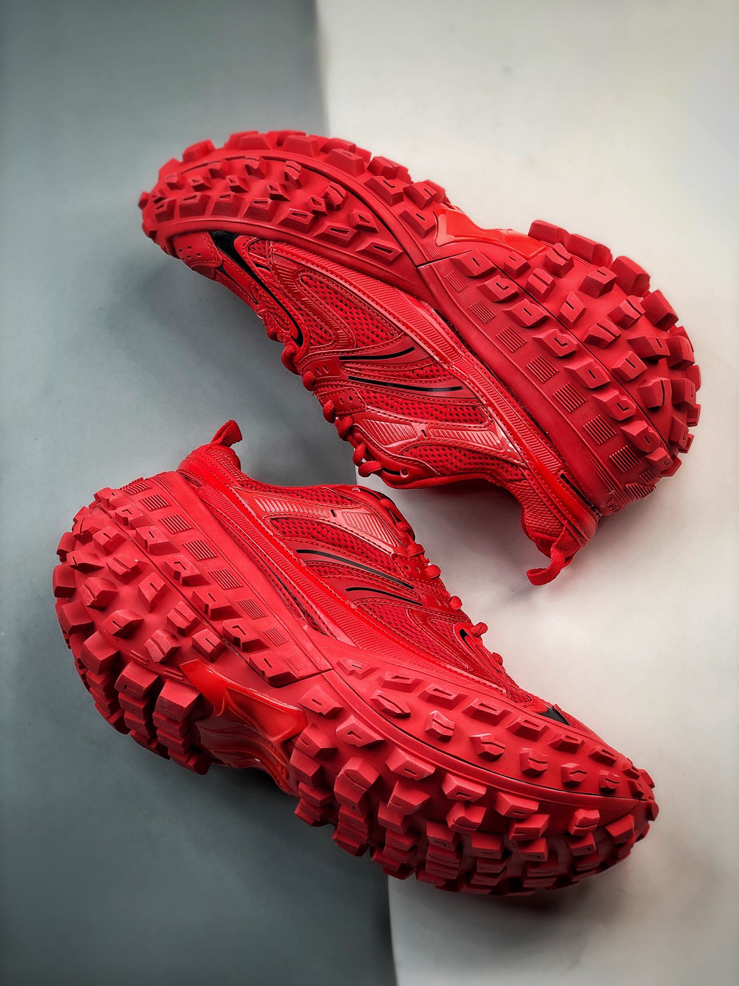 Balenciaga Bouncer Defender Red Mesh Nylon Rounded Chunky Tire Sole Sneakers /10A - KAIROO