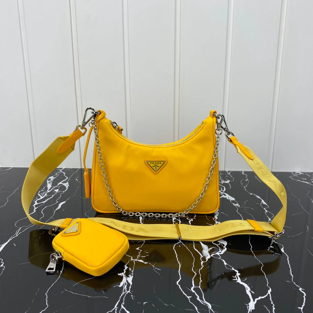 Prada HOBO 22 BAG IN AMBER YELLOW RE-NYLON