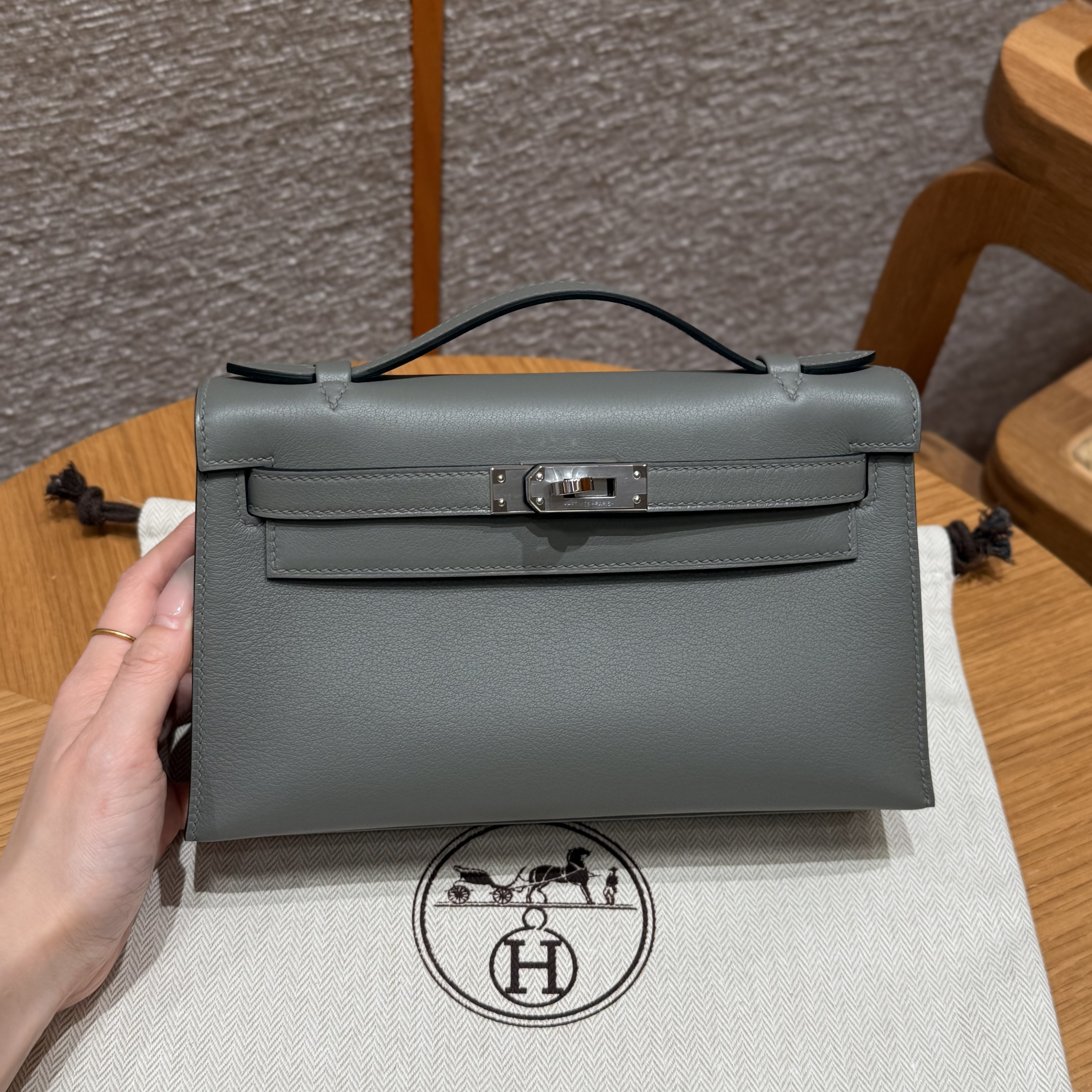 Hermes Gris Meyer Swift Kelly Pochette