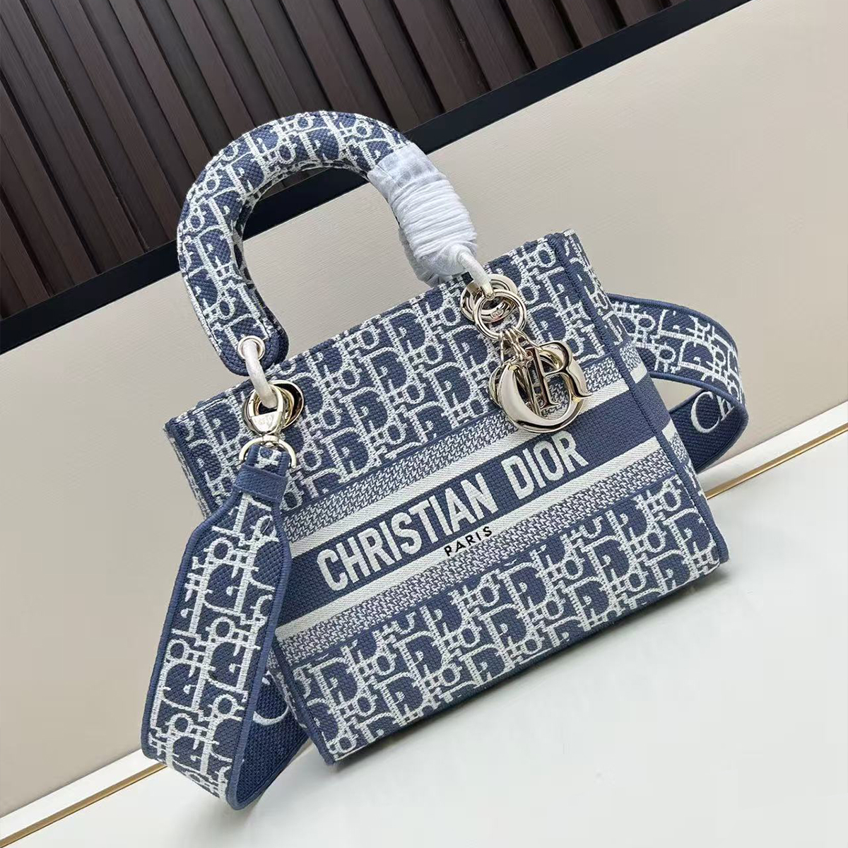 DIOR Lady D-Lite Oblique Embroidered Canvas Tote Bag