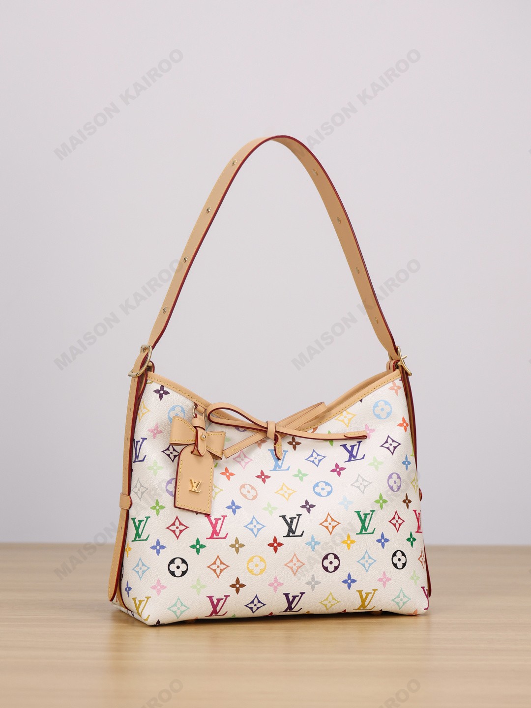 【15A】Louis Vuitton LV x TM Carryall PM White Multicolore Monogram Canvas Bow Hobo Tote Shoulder Bag - KAIROO