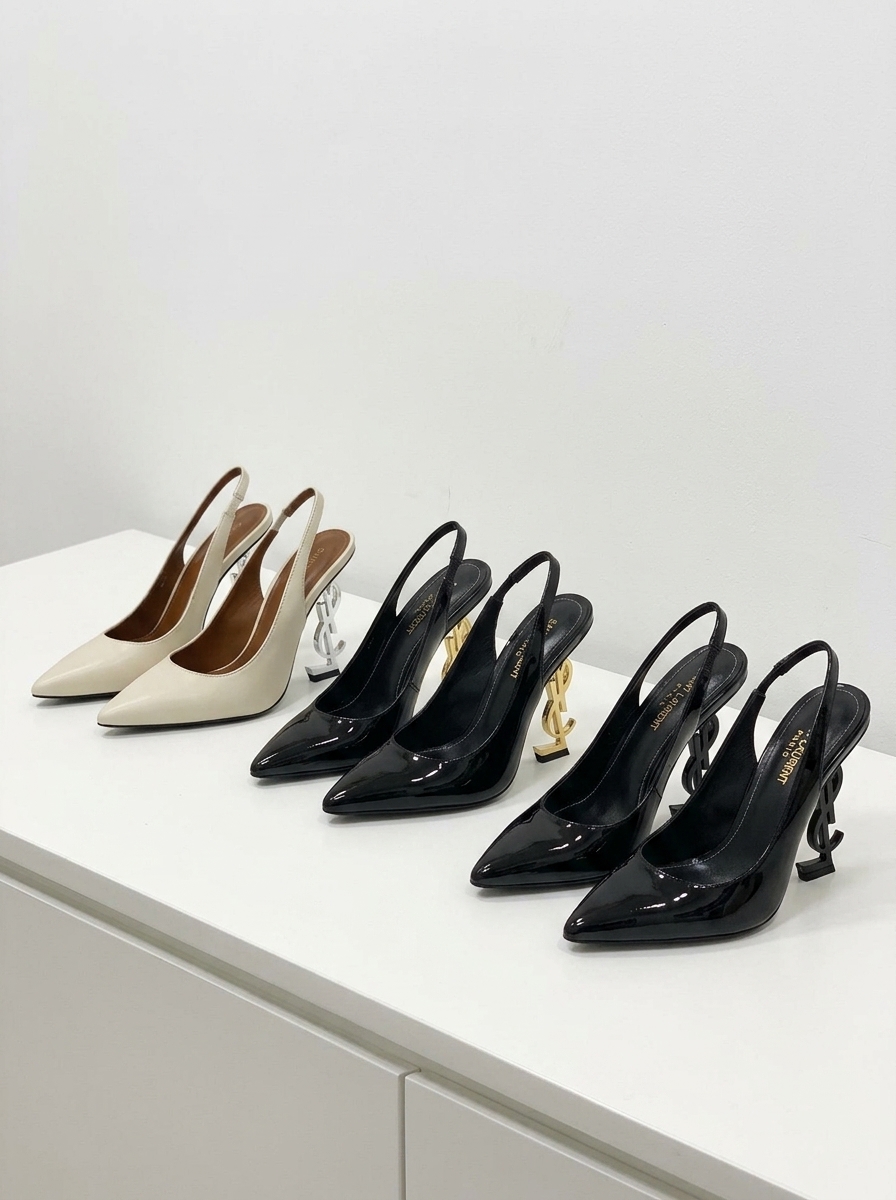 Saint Laurent YSL Opyum Patent Smooth Leather Pointed Toe Slingbacks Pumps Sandal Heels - KAIROO