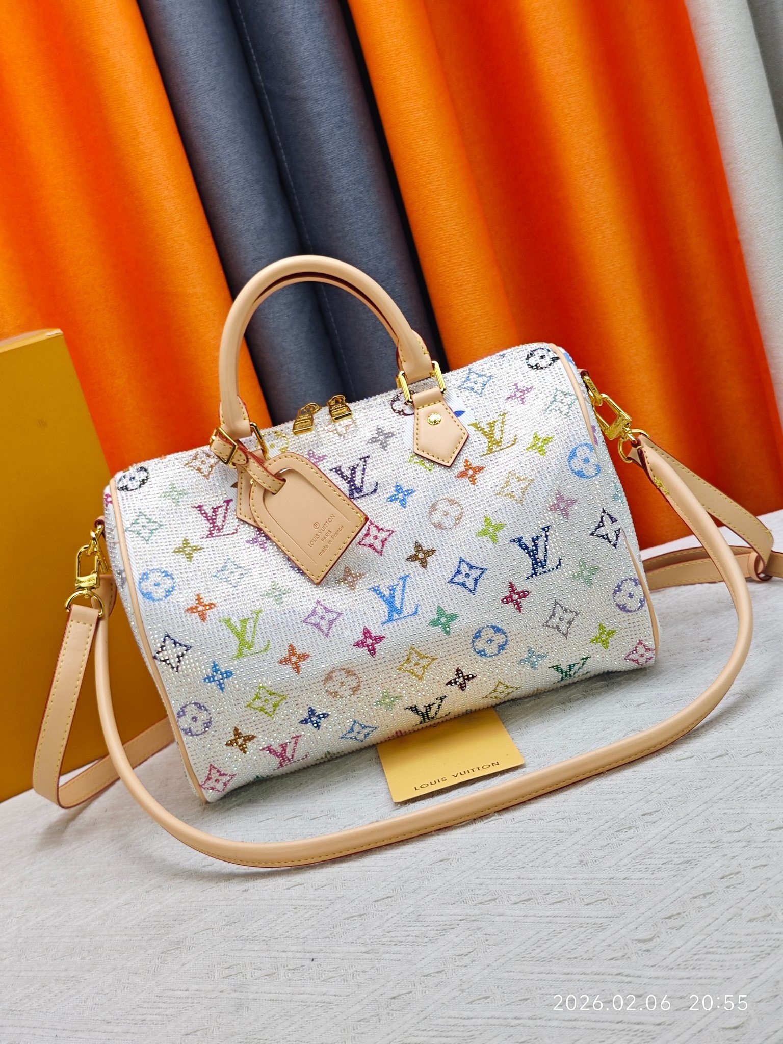 Louis Vuitton LV x TM LV Speedy 30 Full White Crystal Multicolore Boston Top Handle Bag - KAIROO