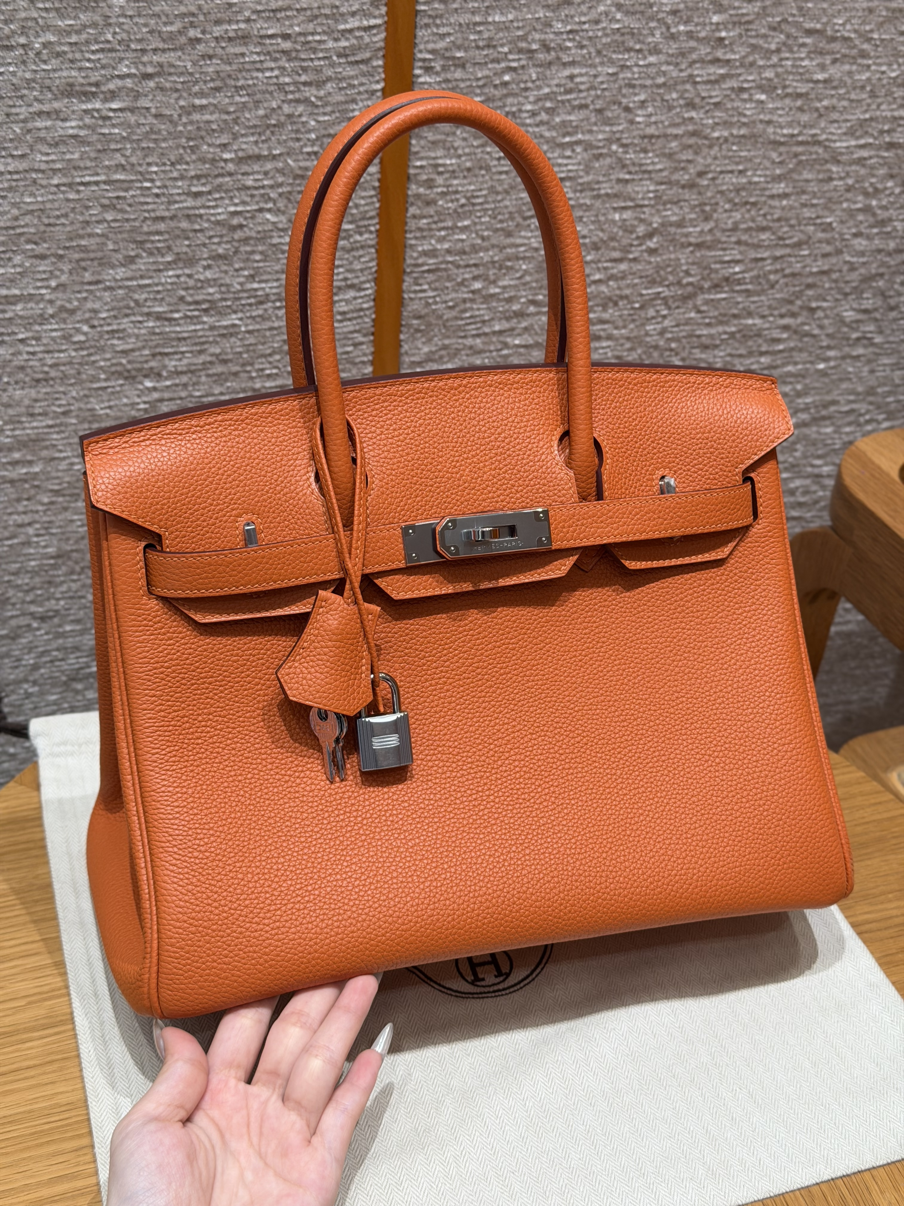 Hermes Orange Togo Birkin 30 Bag