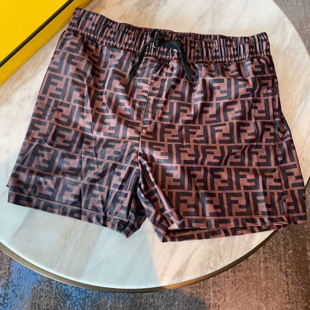 Fendi Brown Allover FF Logo Print Drawstring Swim Shorts - KAIROO