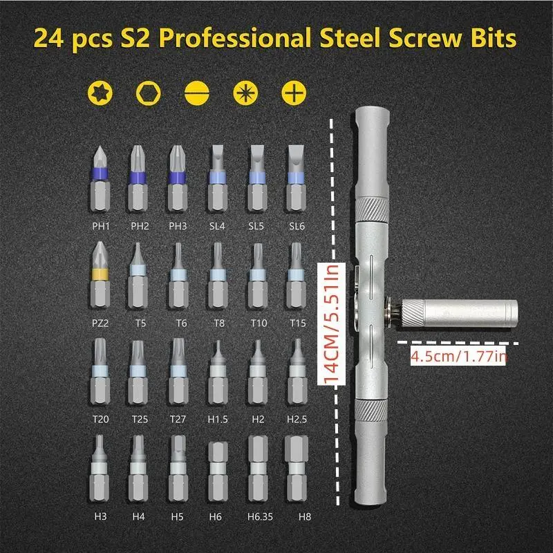 24-in-1 Magnetic Ratcheting Screwdriver Set - T-Handle Multi-Bit Repair Tool Kit - Compact Torx/Phillips/Flathead Set for PC, Bicycle & Home DIY