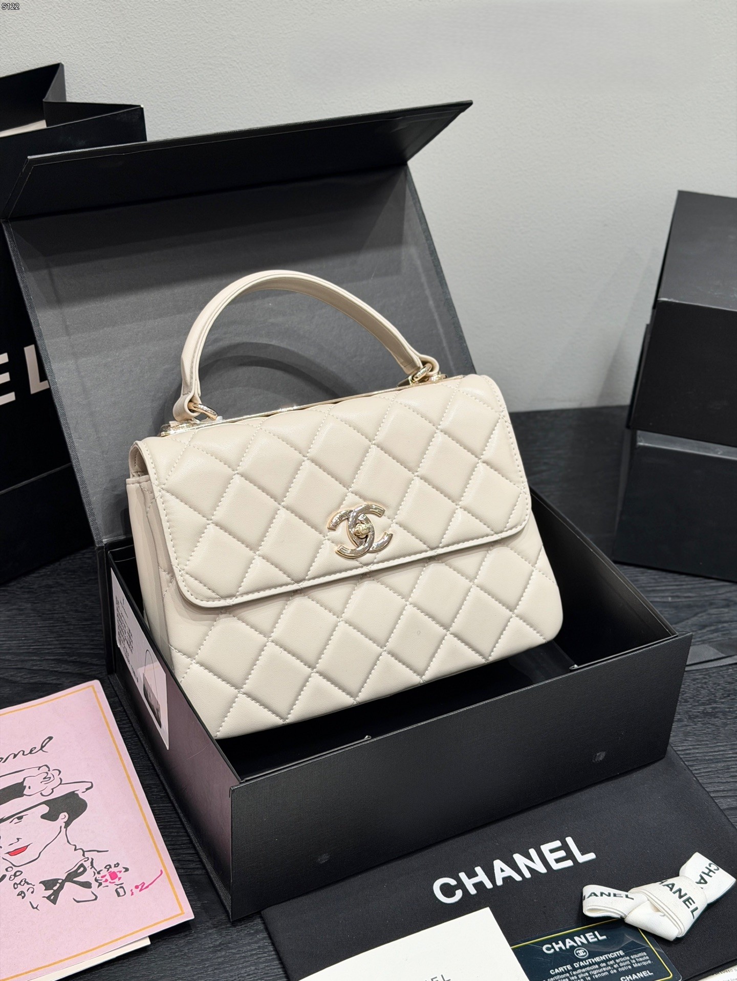Chanel Small Trendy CC 25CM Quilted Leather Metal Plate Logo Top Handle Flap Bag - KAIROO