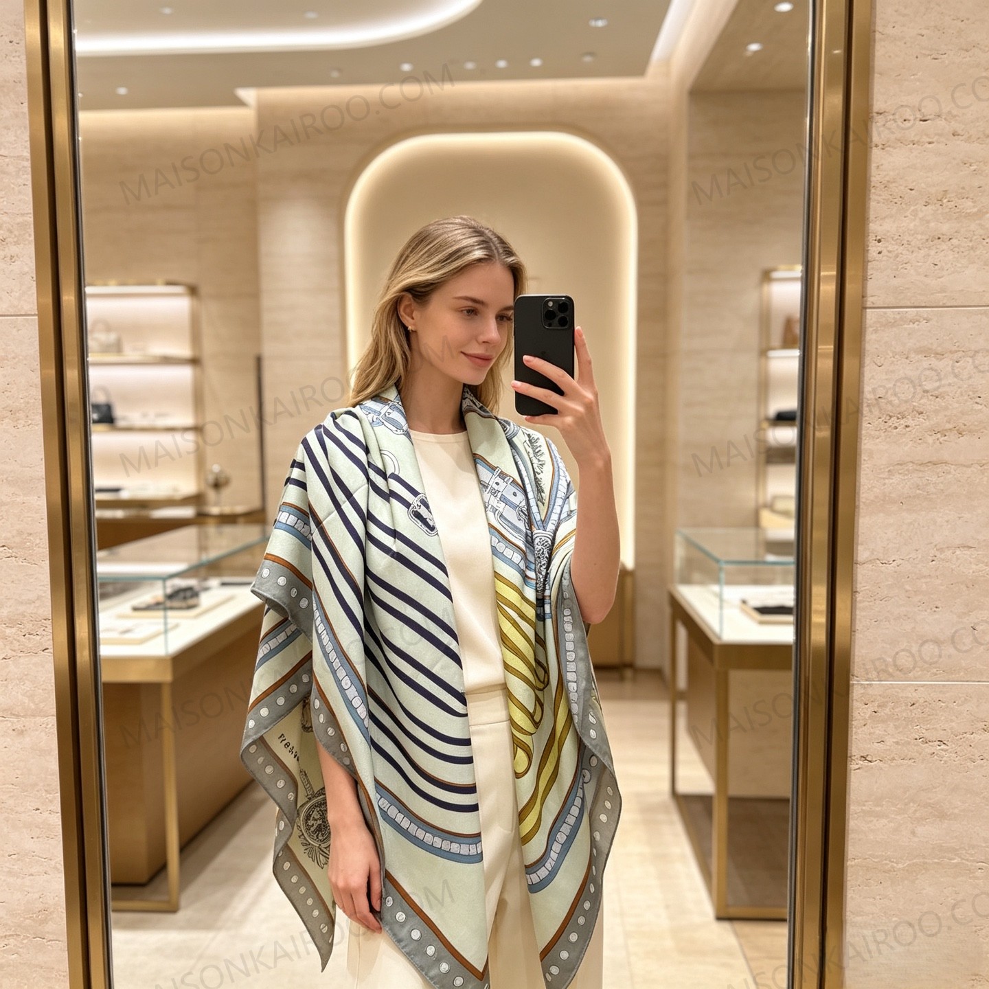 Hermes Equestrian Bridle 140 Silk‑Cashmere Shawl Scarf - KAIROO