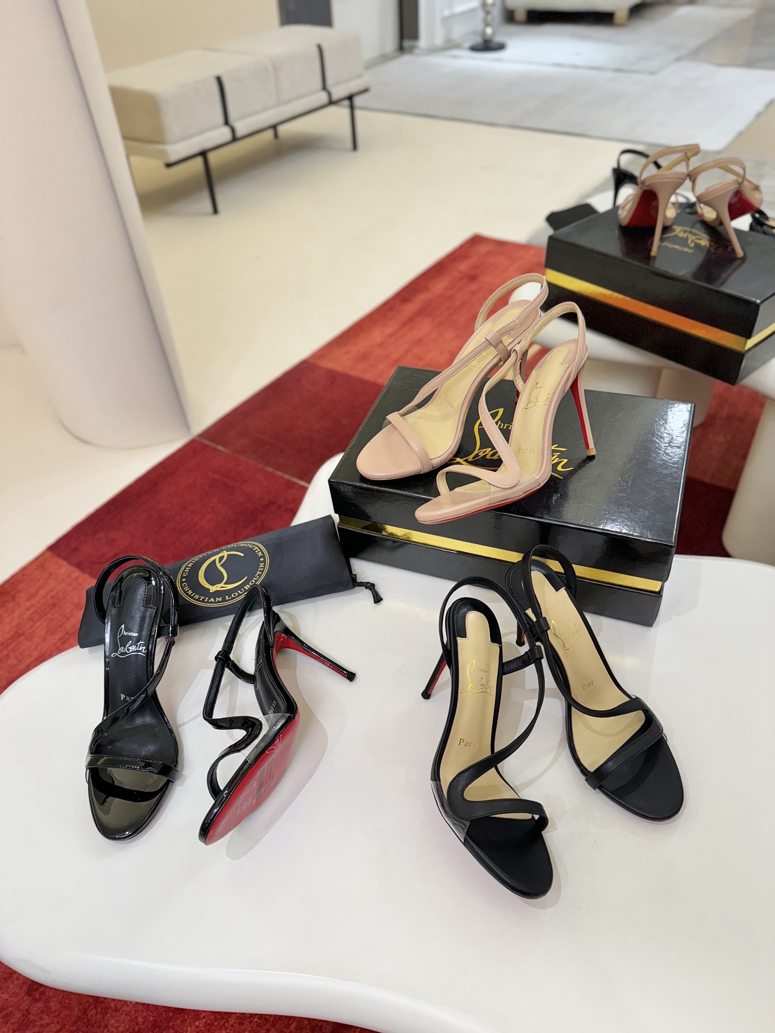Christian Louboutin Rosalie Crisscross Strap Red Sole Stiletto Sandals - KAIROO