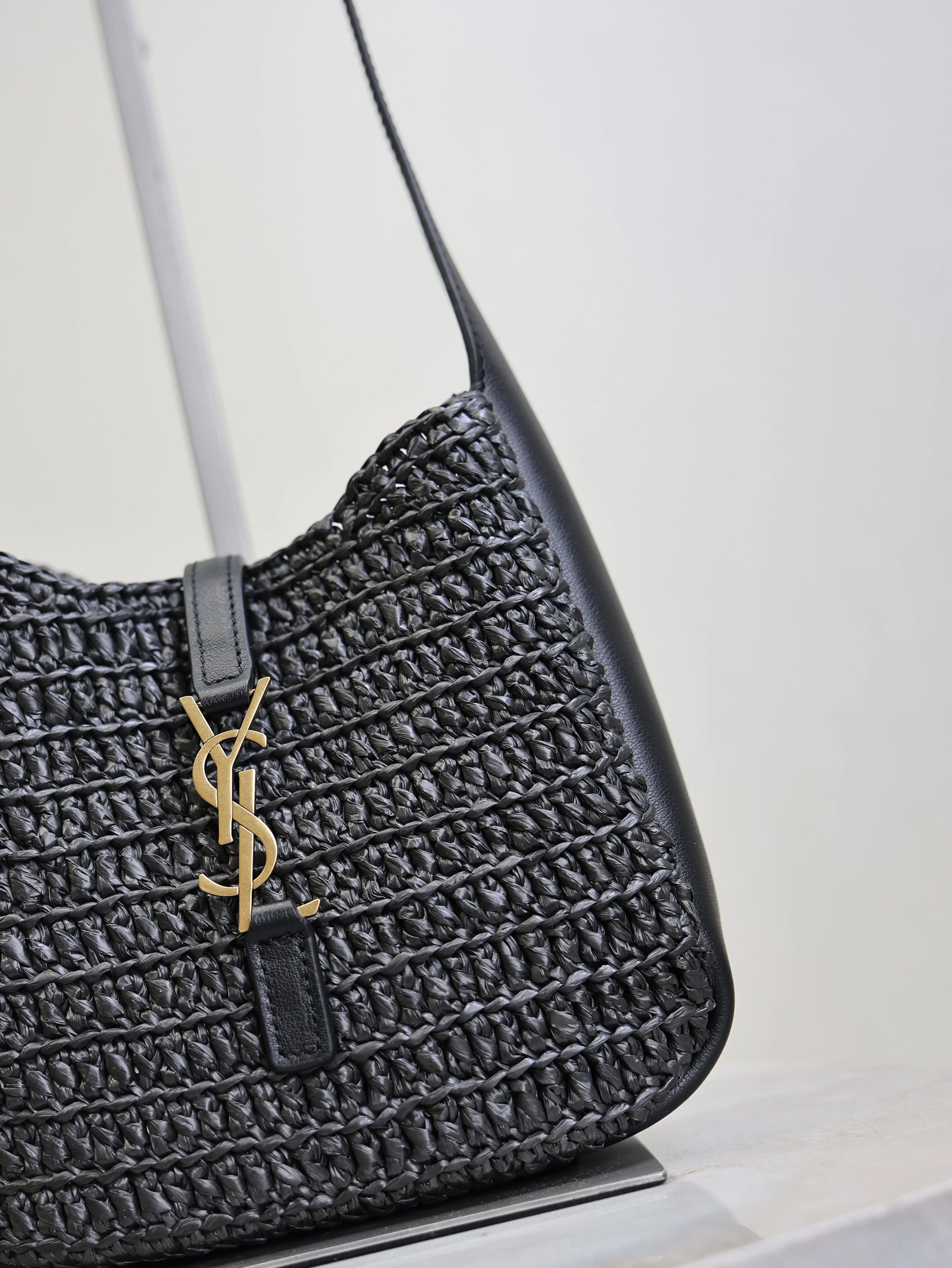 Saint Laurent YSL LE 5A7 Mini 15cm Black Raffia Leather GHW