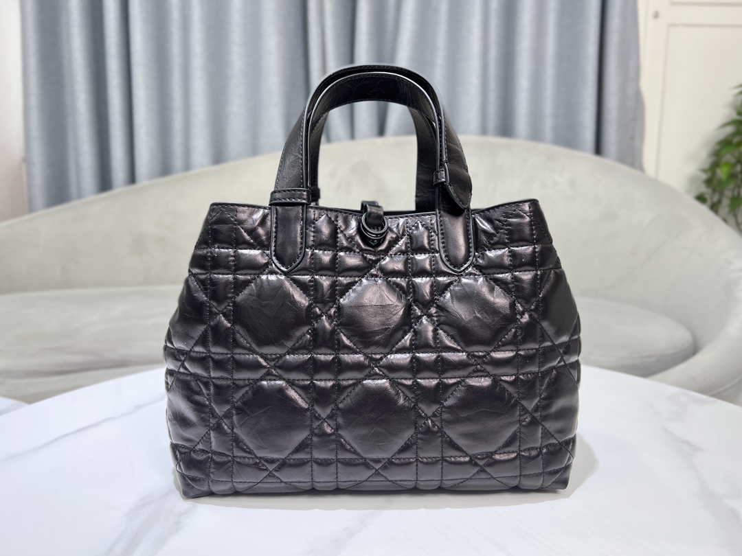 Dior Medium Toujours Bag in Black Quilted Shiny Calfskin