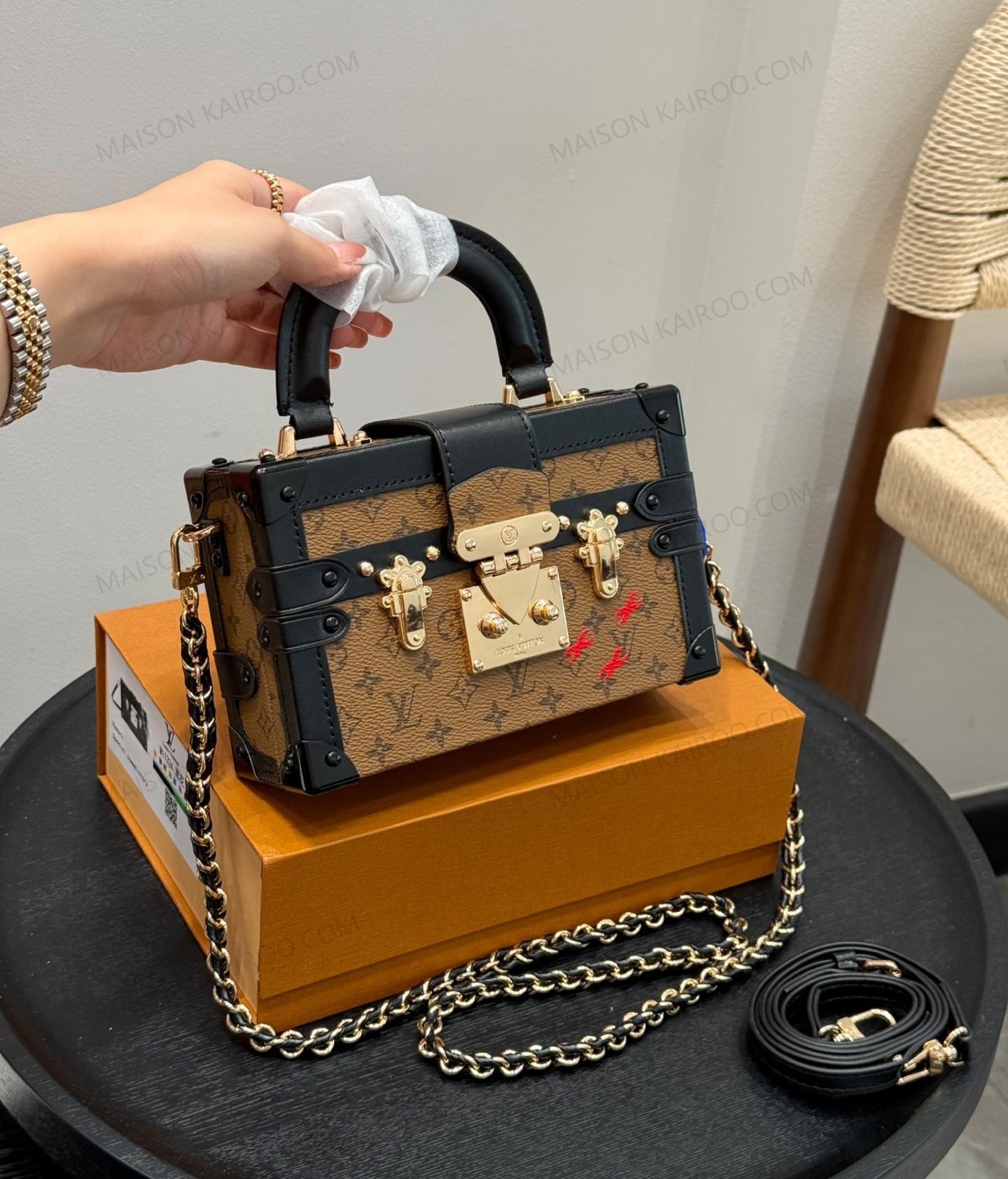Louis Vuitton LV Petite Malle Handheld Trunk Reverse Monogram Canvas Hard S-Lock Crossbody Bag - KAIROO
