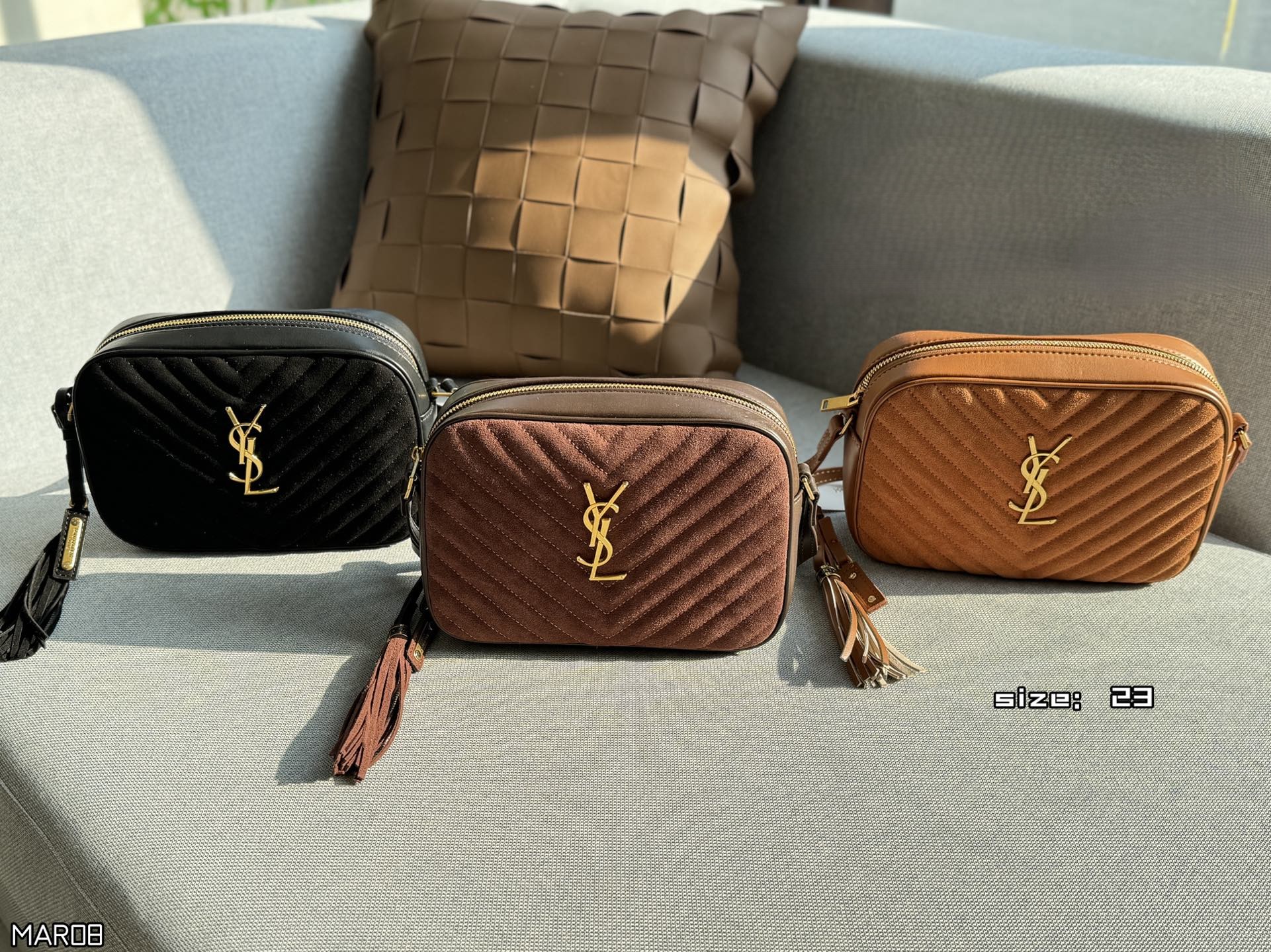 Saint Laurent Lou Matelassé Suede Chevron Quilted Leather YSL Logo Tassel Camera Crossbody Bag - KAIROO