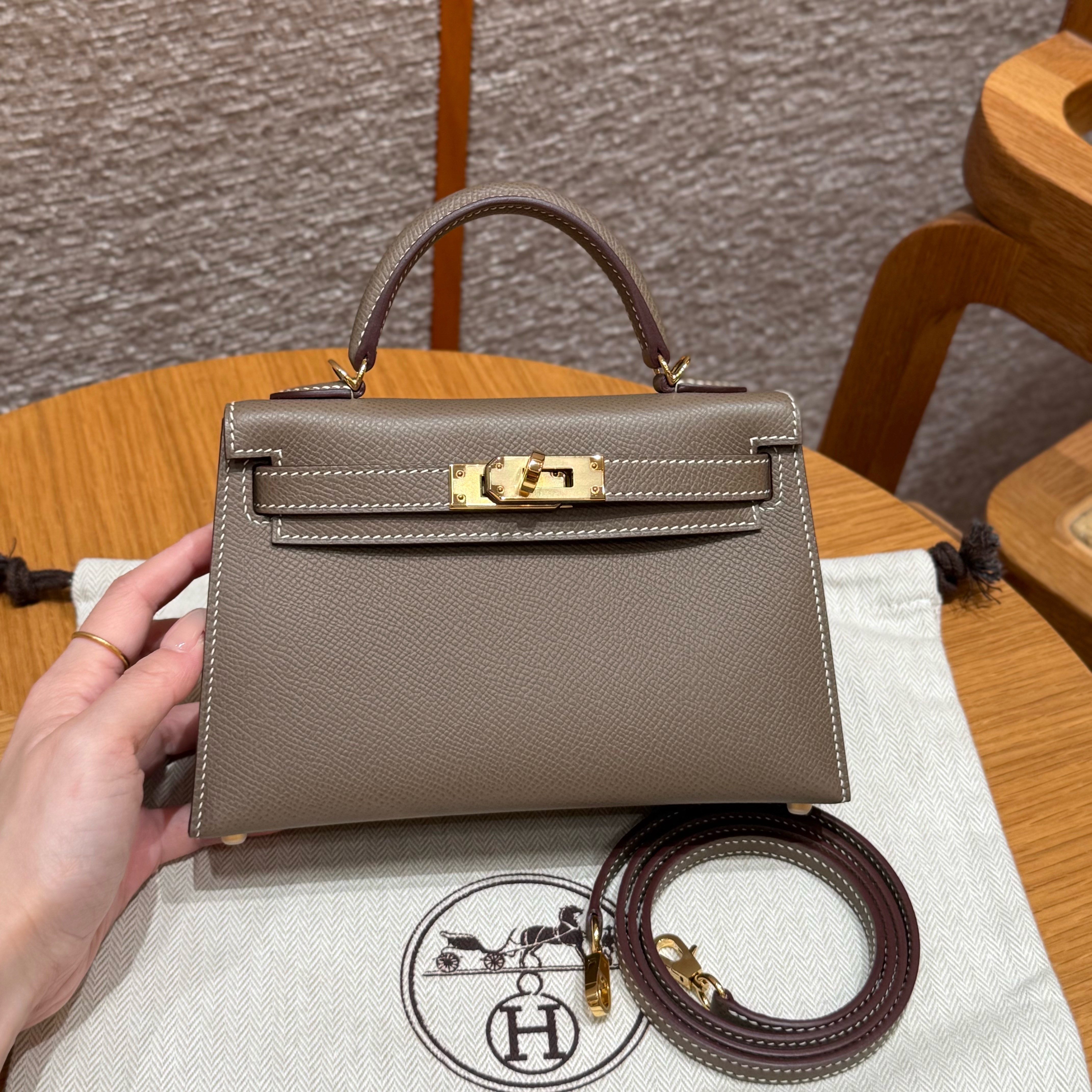 Hermes Etoupe Epsom Mini Kelly 20 II