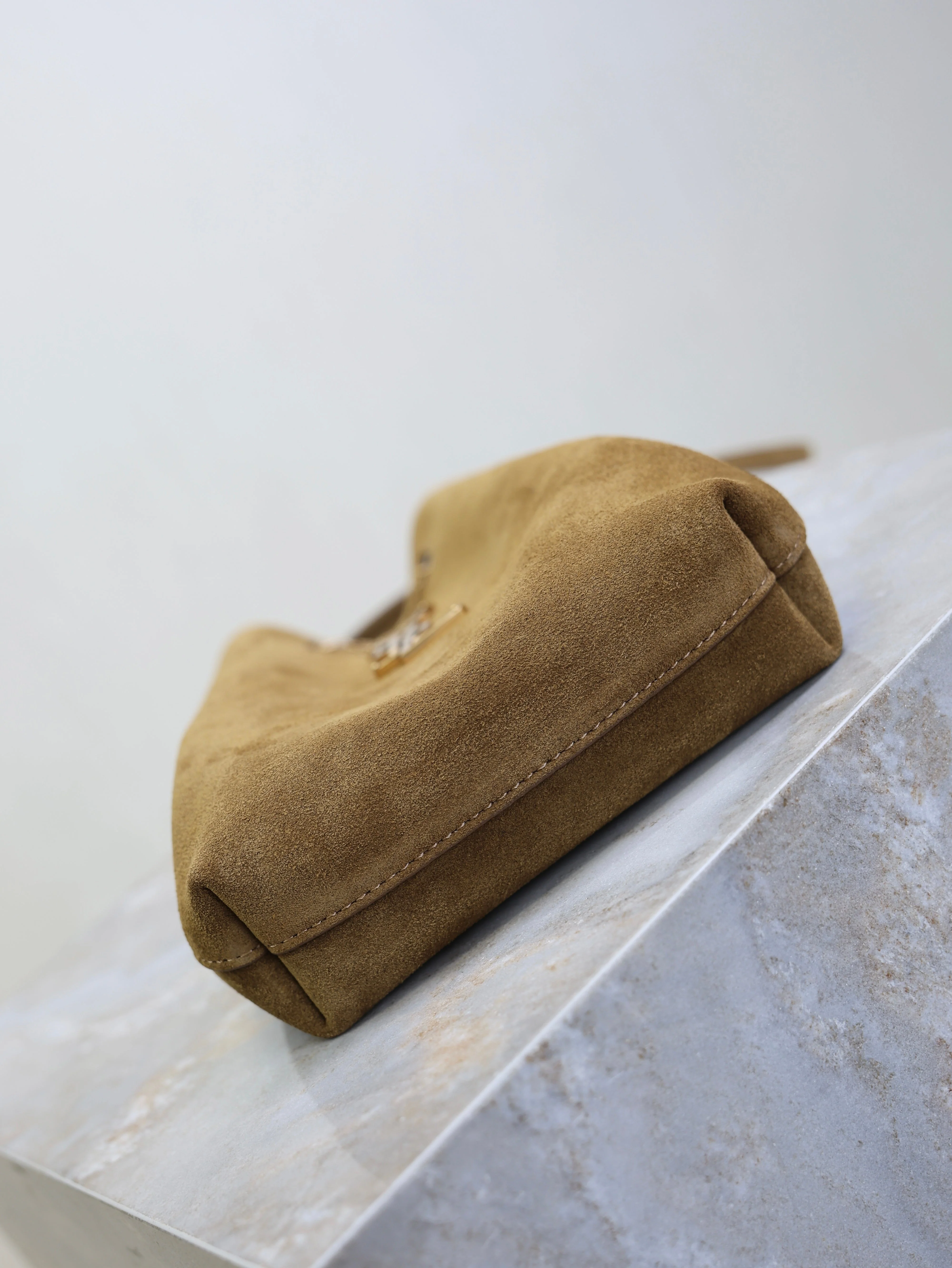 Saint Laurent YSL Pochon Bucket Bag 20cm Brown Suede Bronze-Tone HW
