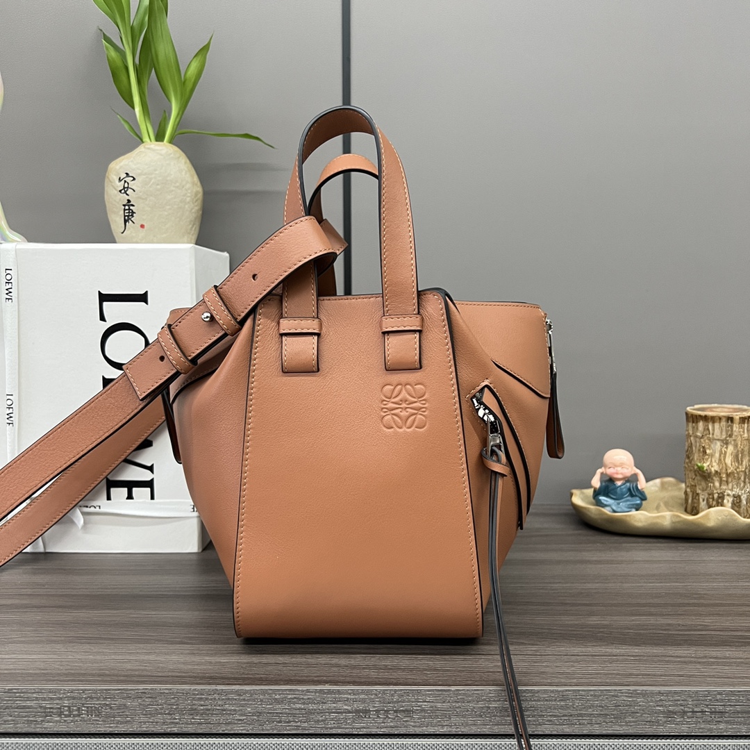 Loewe Hammock Compact Bag in Classic Calfskin-Brown