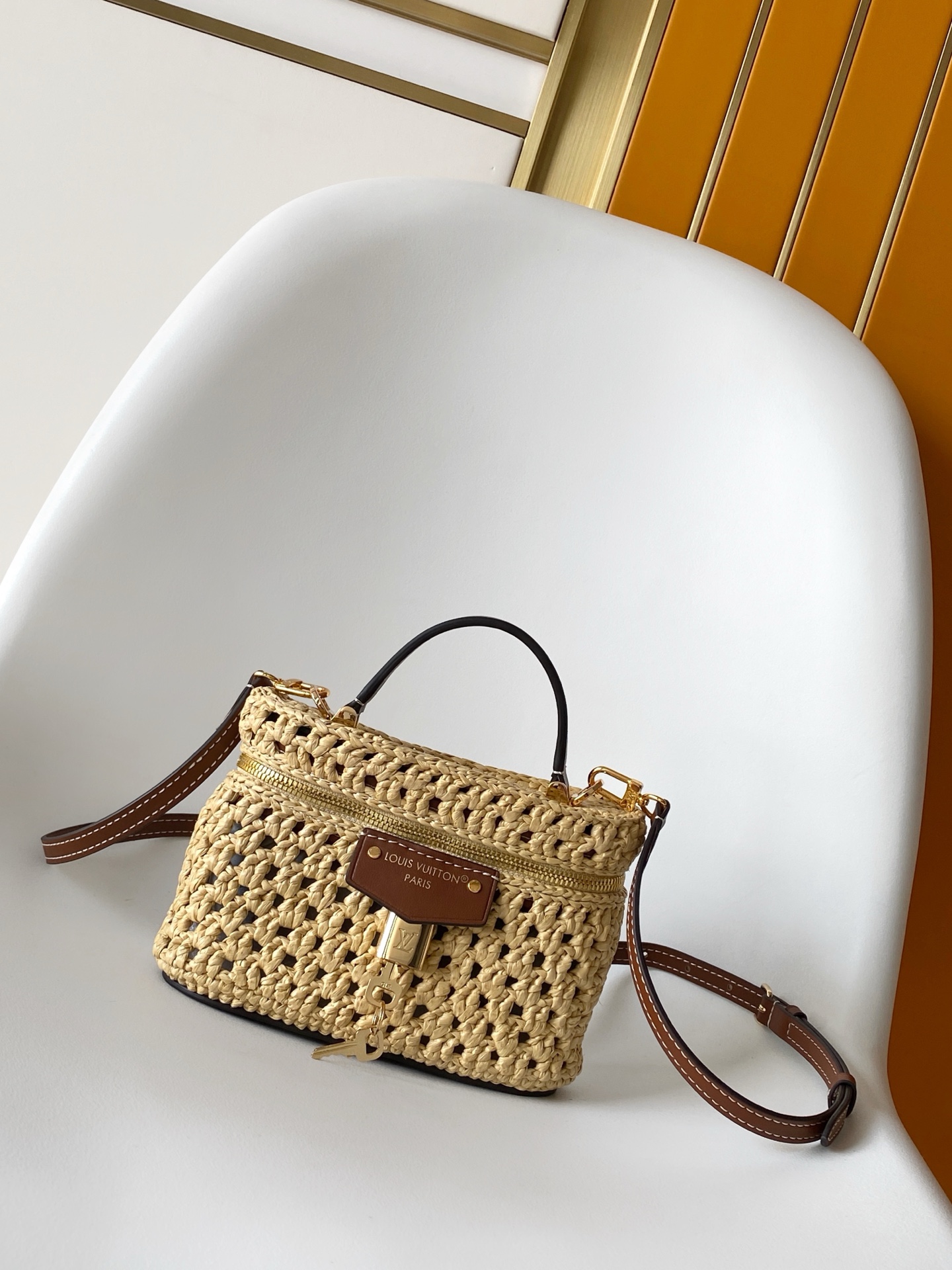 Louis Vuitton LV Mini Nice Vanity Case Woven Crochet Raffia Lock Crossbody Top Handle Bag - KAIROO