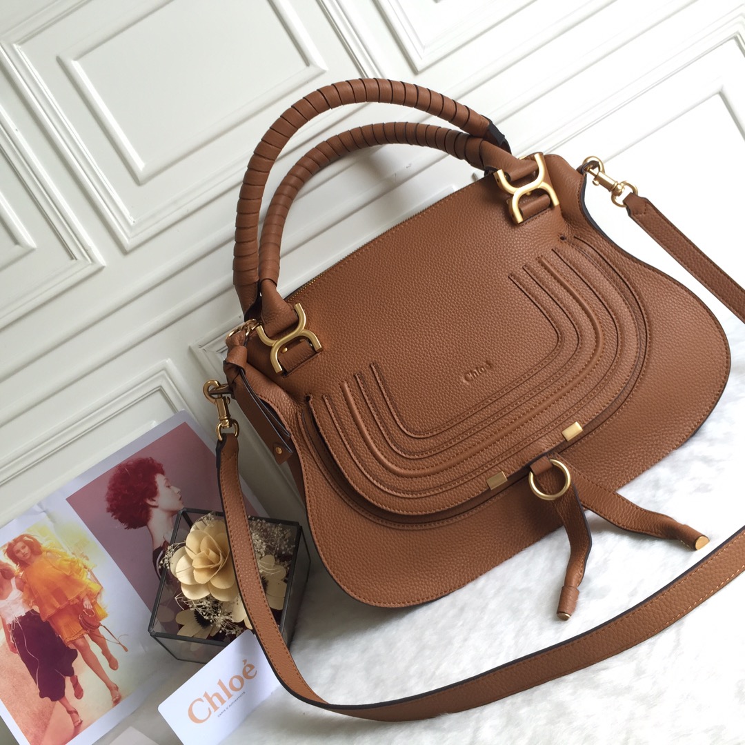 Chloe Large Marcie Bag in Grained Calfskin-Camel