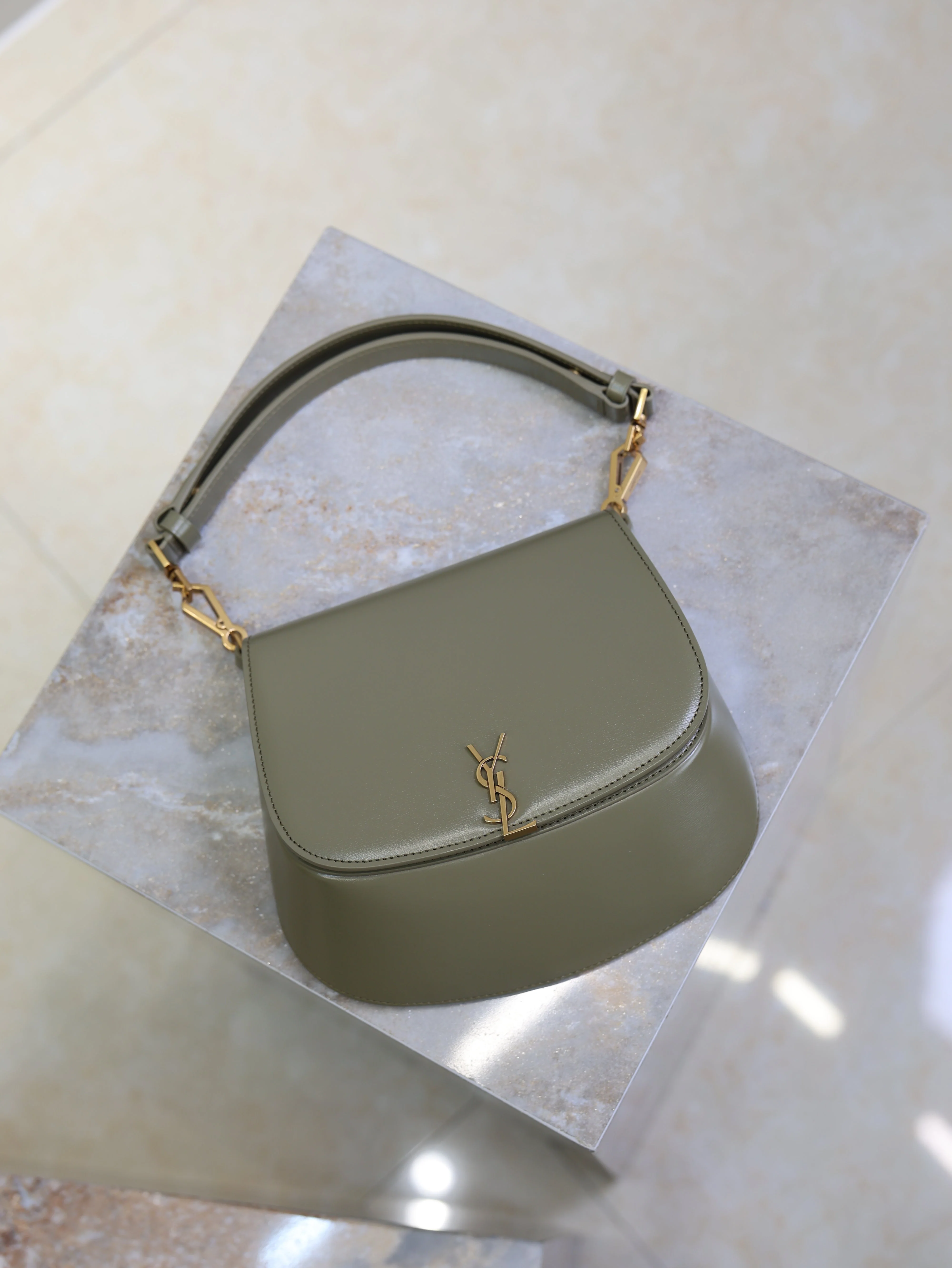 Saint Laurent YSL Mini Voltaire 21cm Olive Green Calfskin GHW