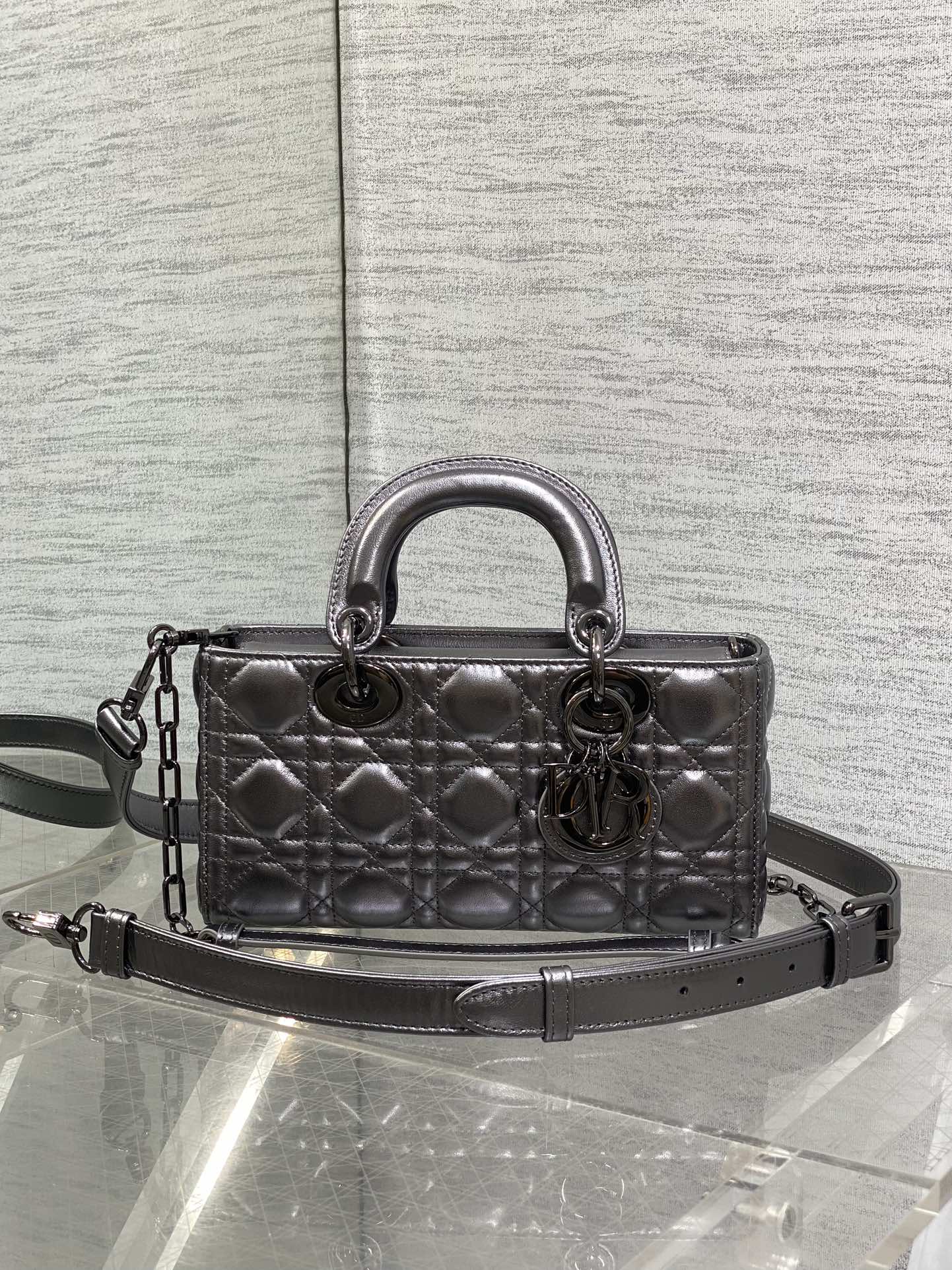 Dior Small Lady D-Joy Bag in Gunmetal Cannage Lambskin