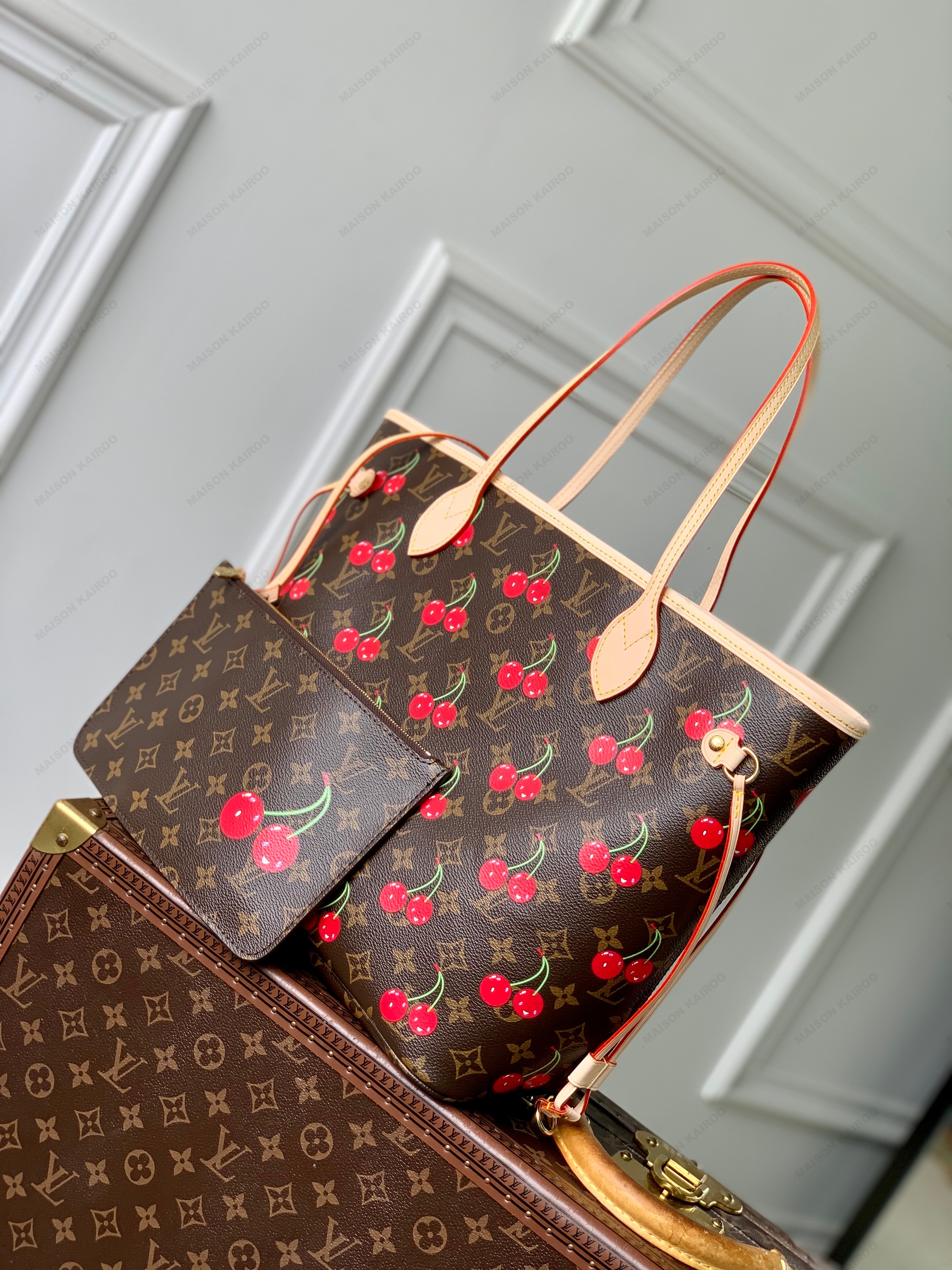 Louis Vuitton LV x TM Neverfull MM Monogram Canvas Cherry Print Tote Bag With Pouch - KAIROO