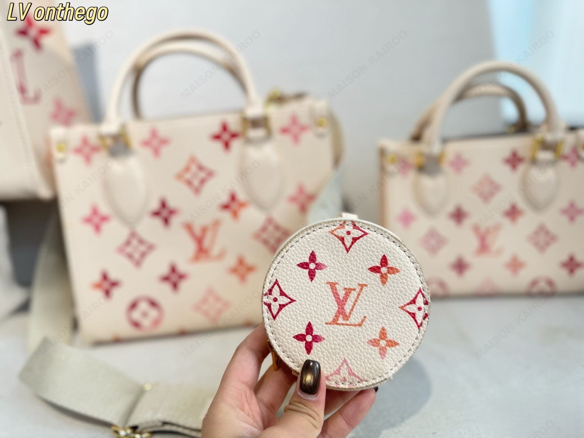 Louis Vuitton LV OnTheGo BB/PM/MM/GM Red Pink Monogram Gradient Empreinte Leather Top Handle Bag - KAIROO