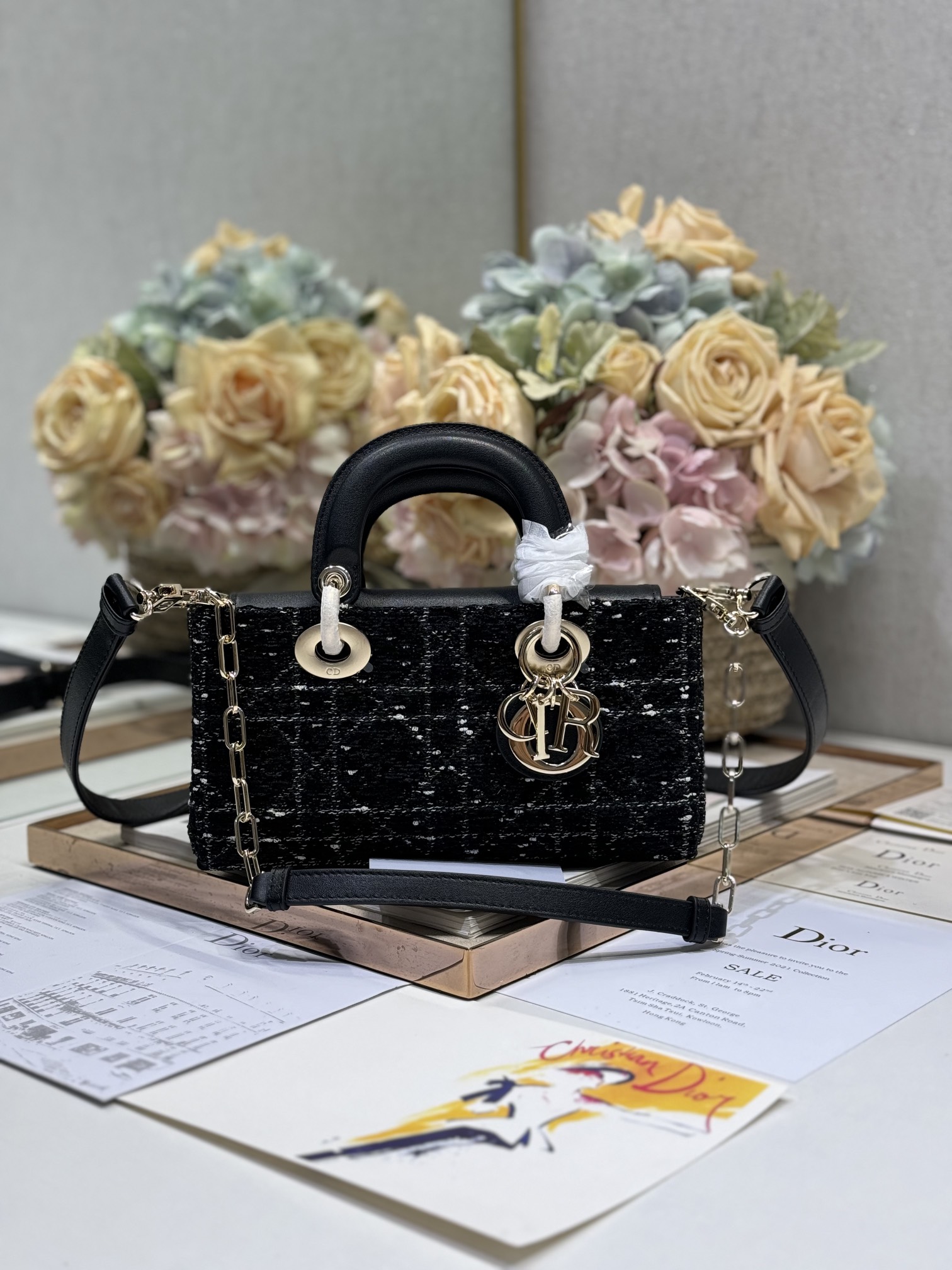 Dior Small Lady D-Joy Bag in Black Fabric