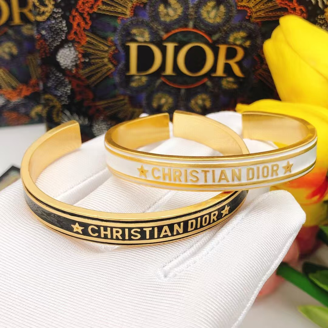 Dior Christian White& Black Enamel Metal Cuff Bracelet Top Version - KAIROO