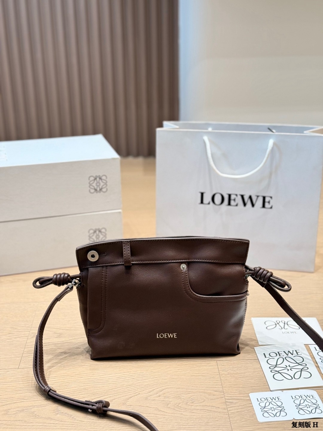 Loewe Flamenco Small Nappa Leather Trouser Pocket Detail Shoulder Top Handle Bag - KAIROO