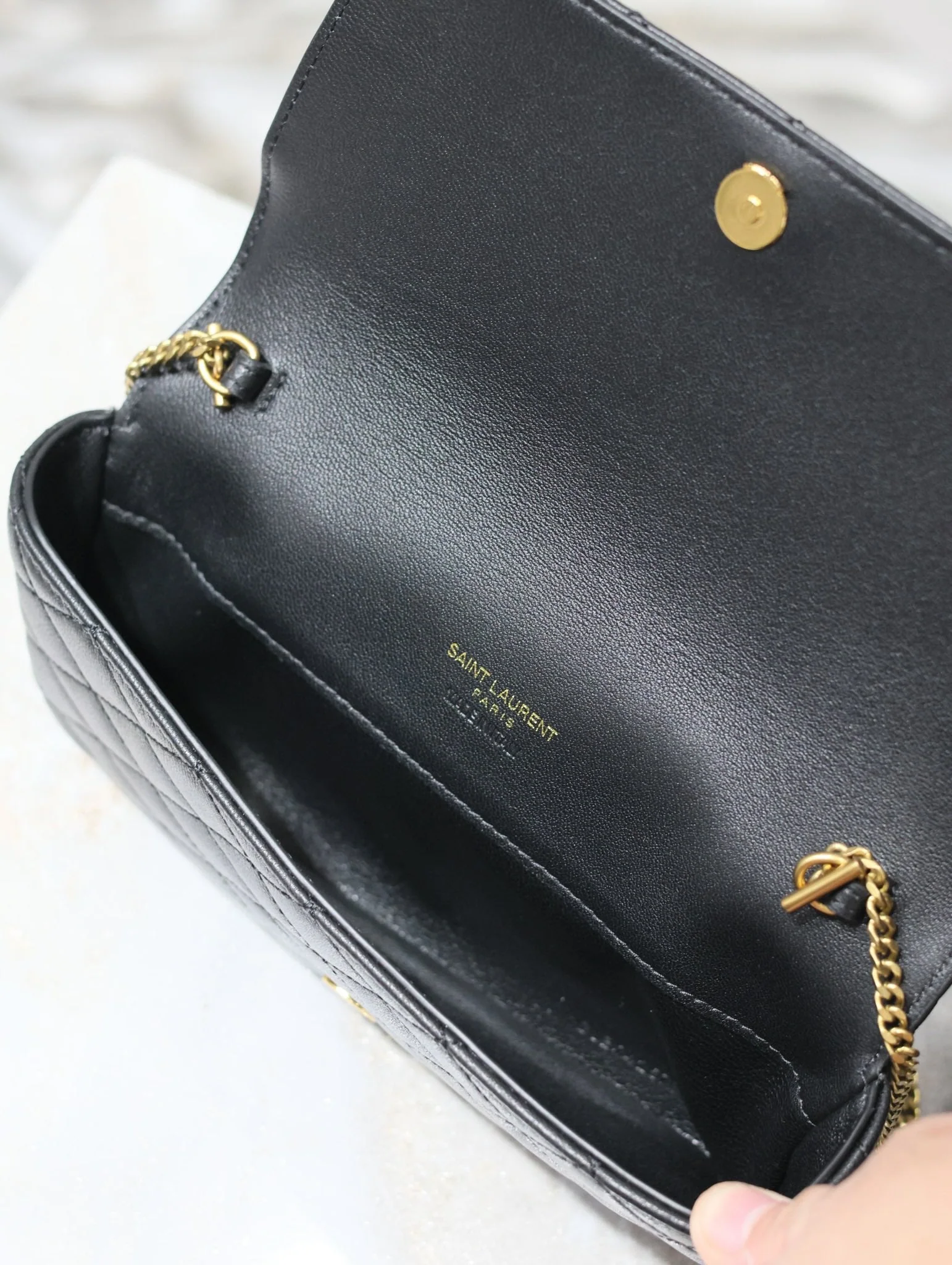 Saint Laurent YSL Gaby Phone Bag 19cm Black Quilted Leather GHW